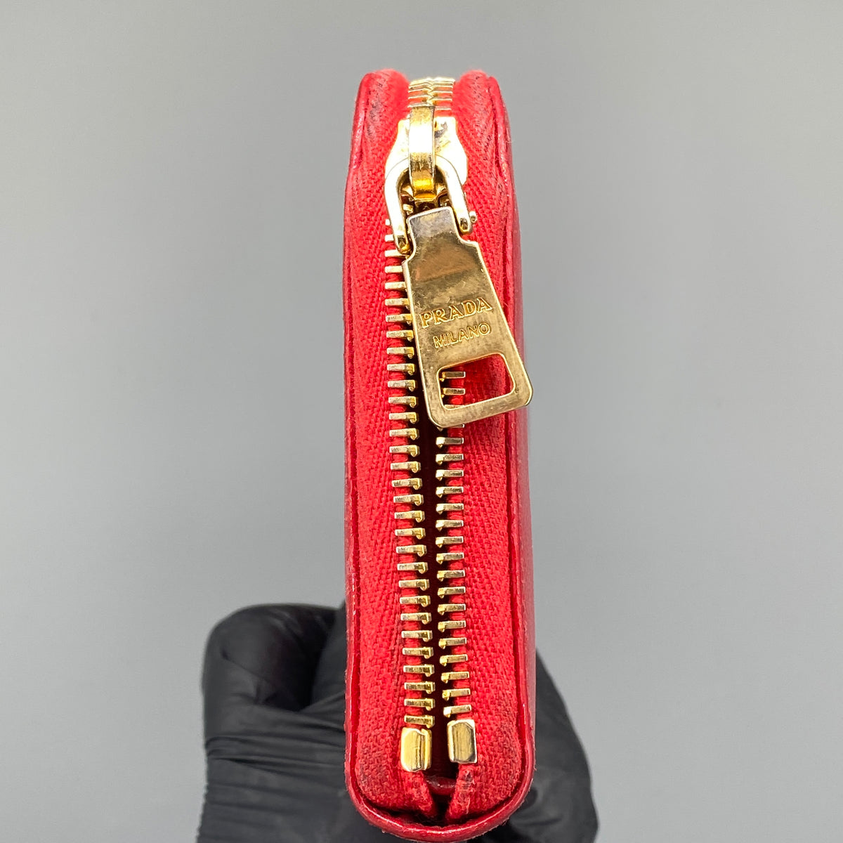 Prada Red Saffiano Leather Zip Around Long Wallet