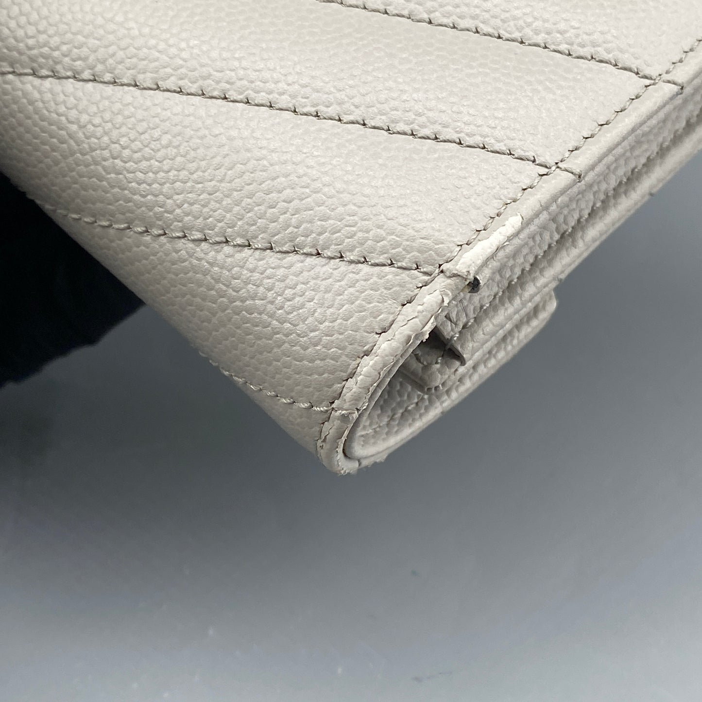 Saint Laurent Light Grey Chevron‑Quilted Long Wallet