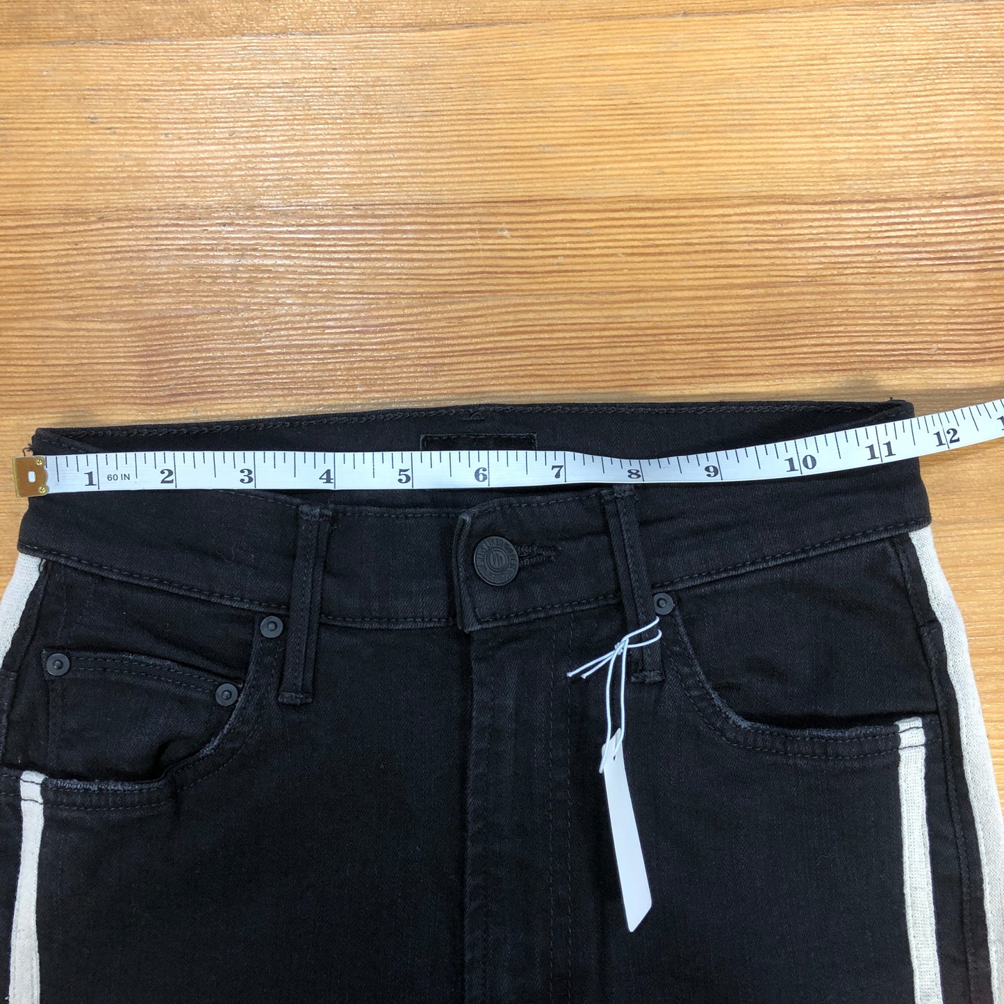 Mother Black/Cream Side Stripe High-Rise Crop Jeans Size 23W