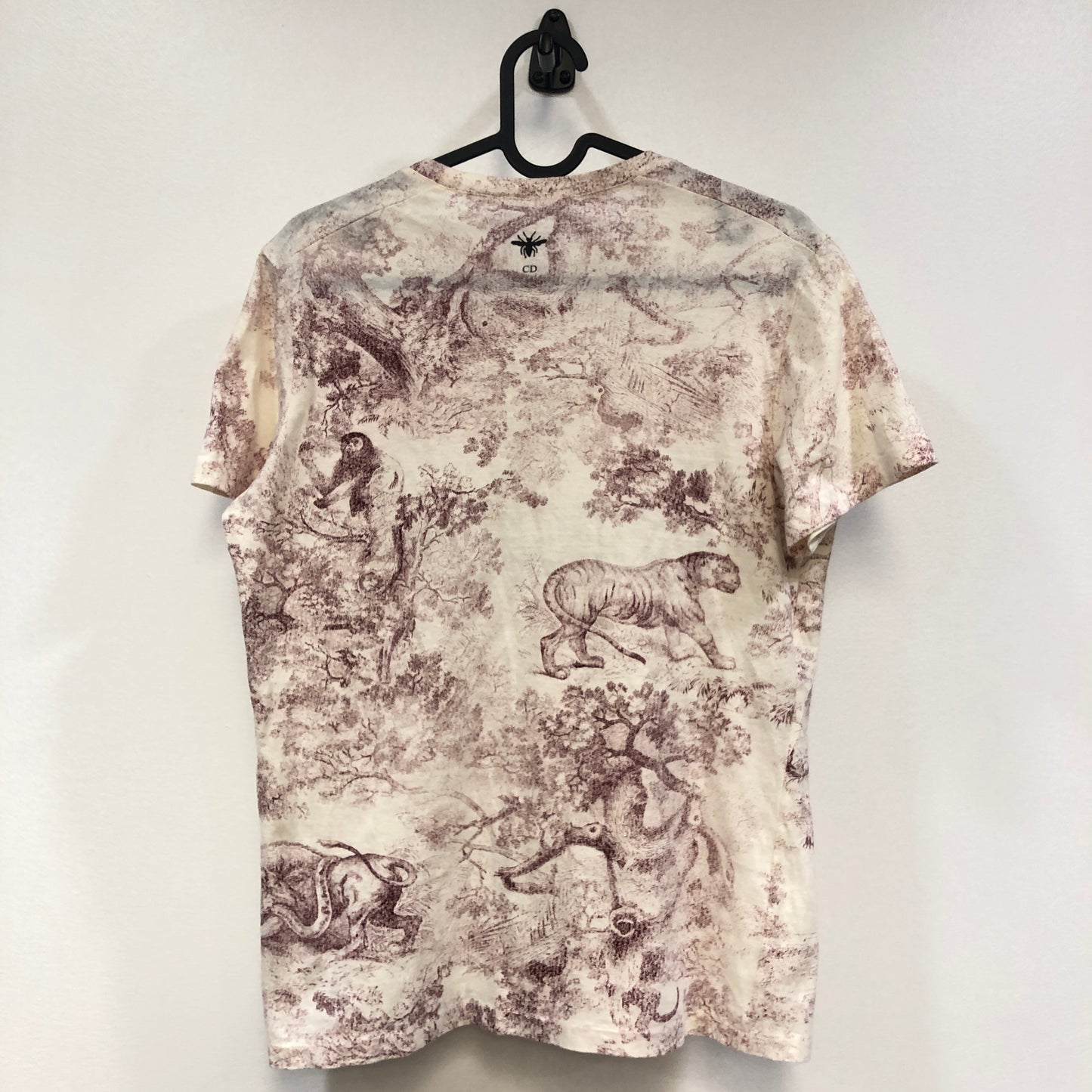Dior White & Burgundy Printed Short Sleeve T-shirt Size S