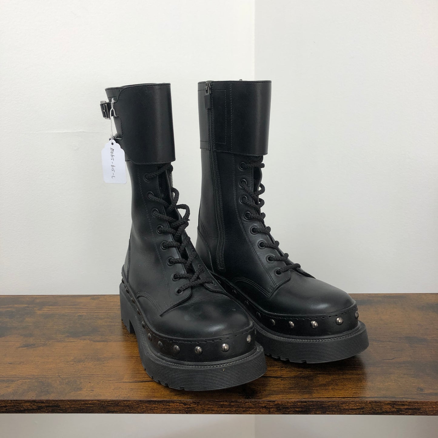 Christian Dior Black Smooth Calfskin Platform Combat Mid Calf Boots 36.5