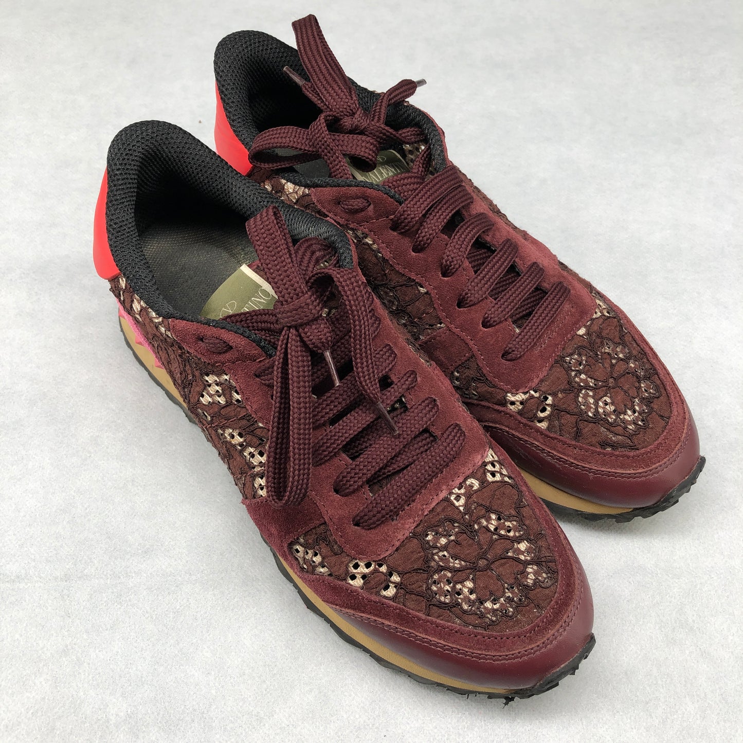 Valentino Women's Wine Red & Pink Rockrunner Sneakers shoes 37