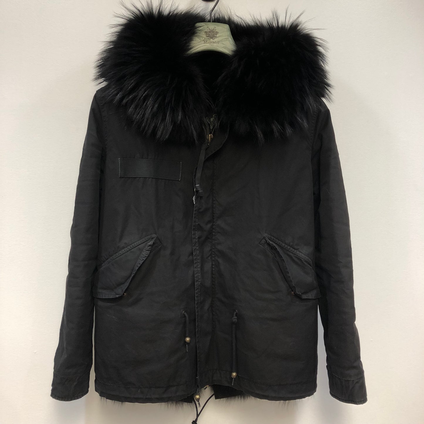 Mr & Mrs Italy Fur Trim Parka Size XS Black