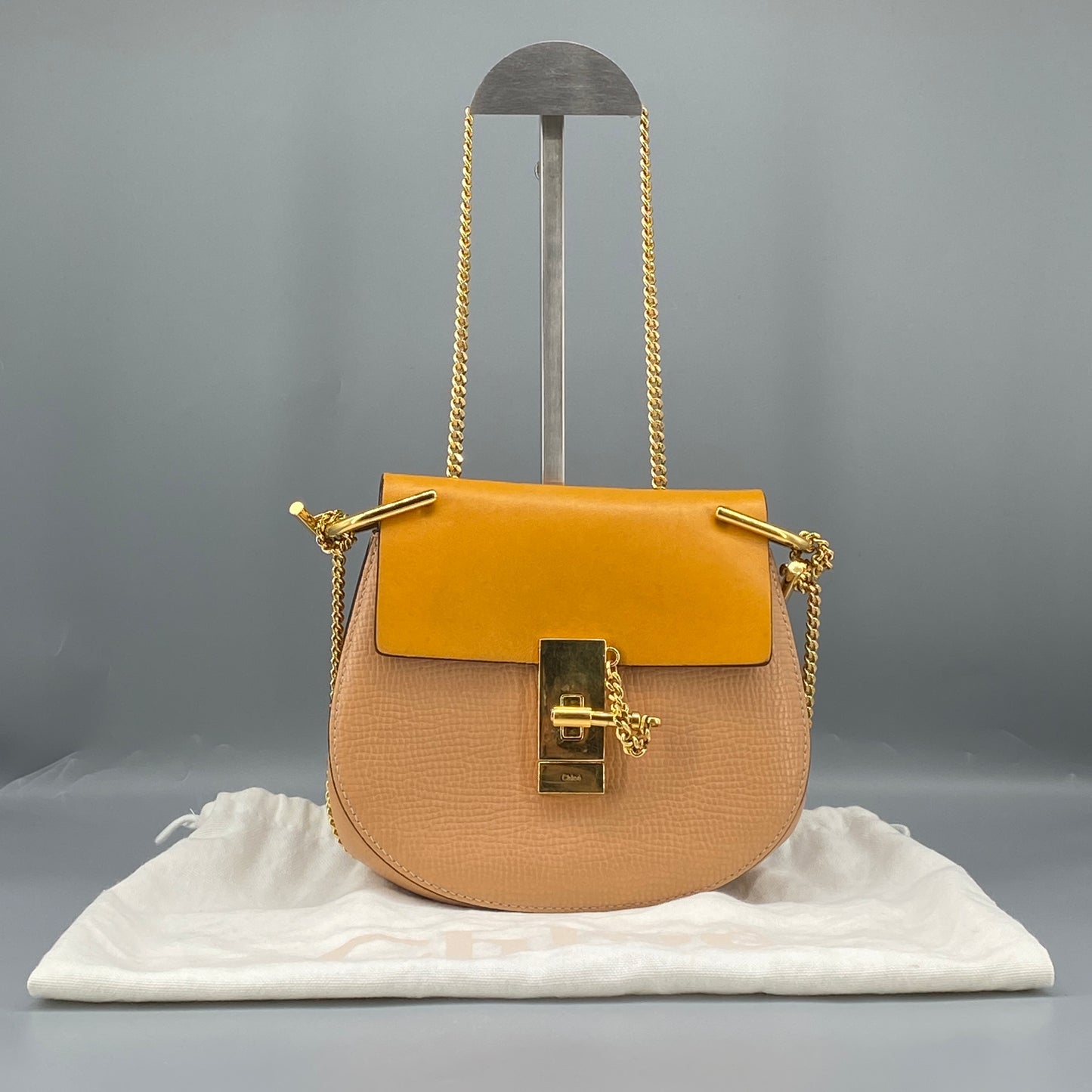 Chloe Yellow Nude Leather Drew Crossbody Saddle Bag