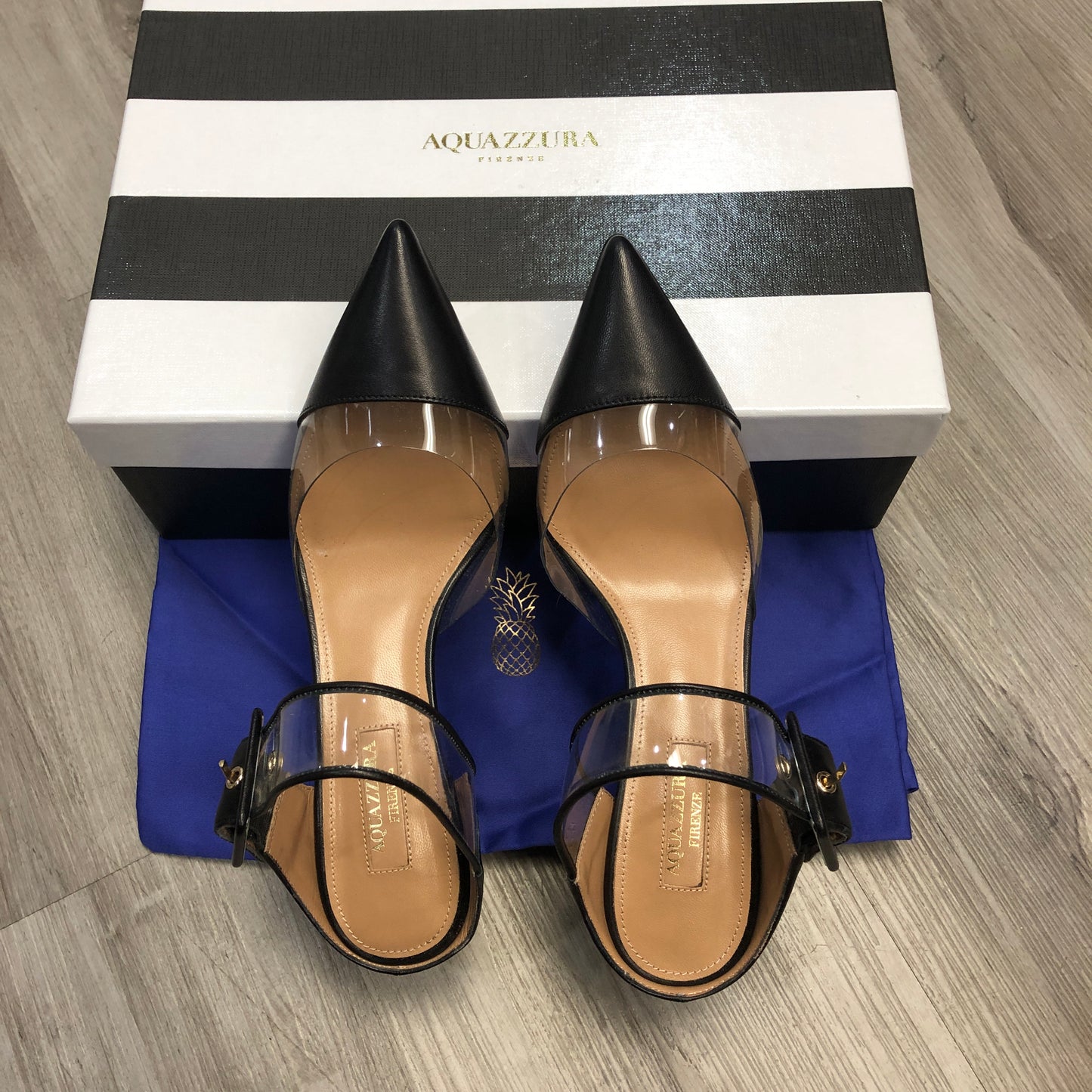 Aquazzura Pointed-Toe PVC & Leather Ankle-Strap Pumps 36 black
