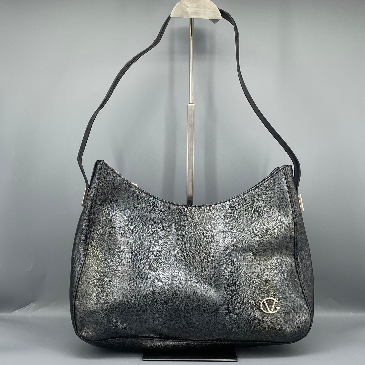 Giovanni Valentino Metallic Silver Leather Hobo Shoulder Bag