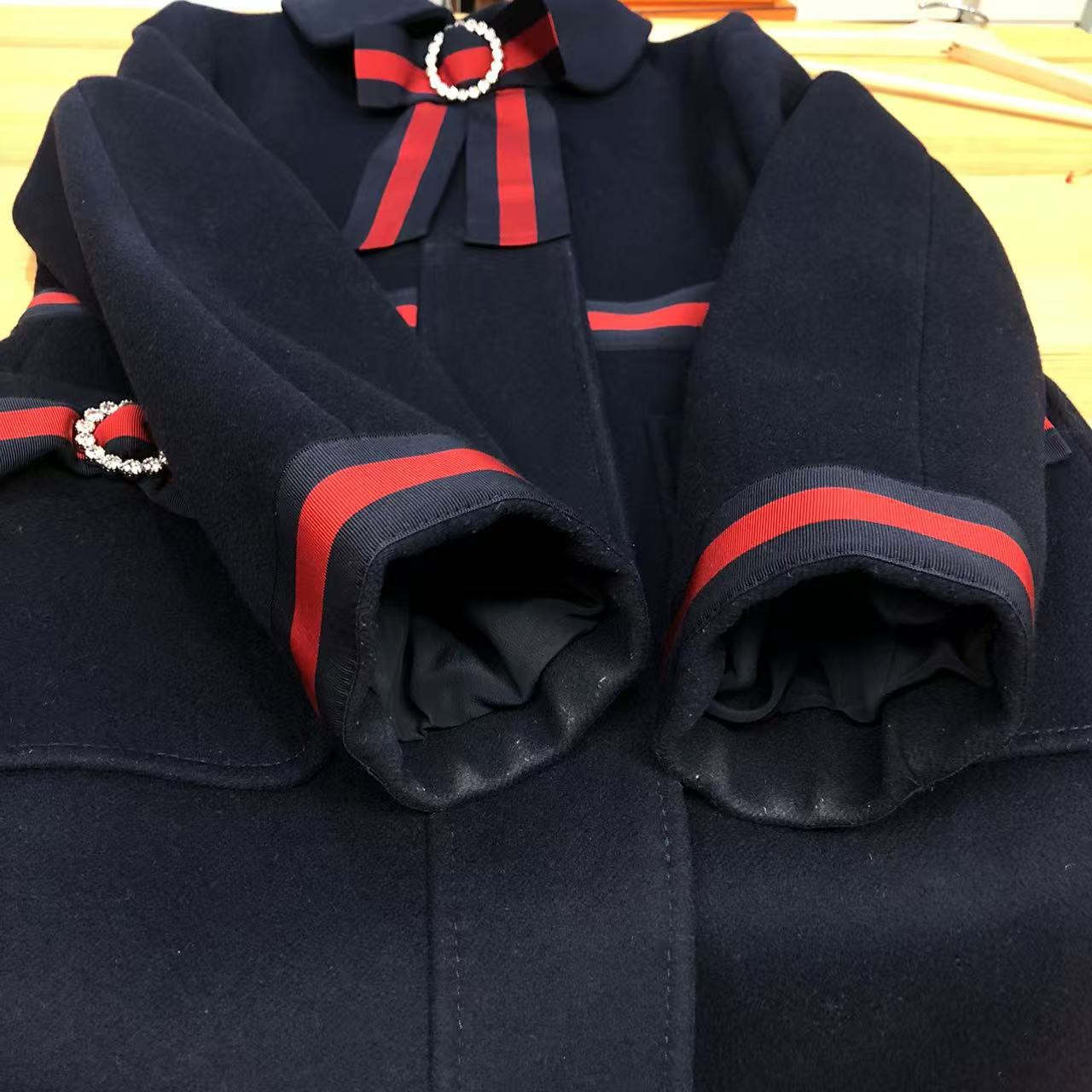 Gucci Sylvie Web Bow Detail Coat Navy Size 42