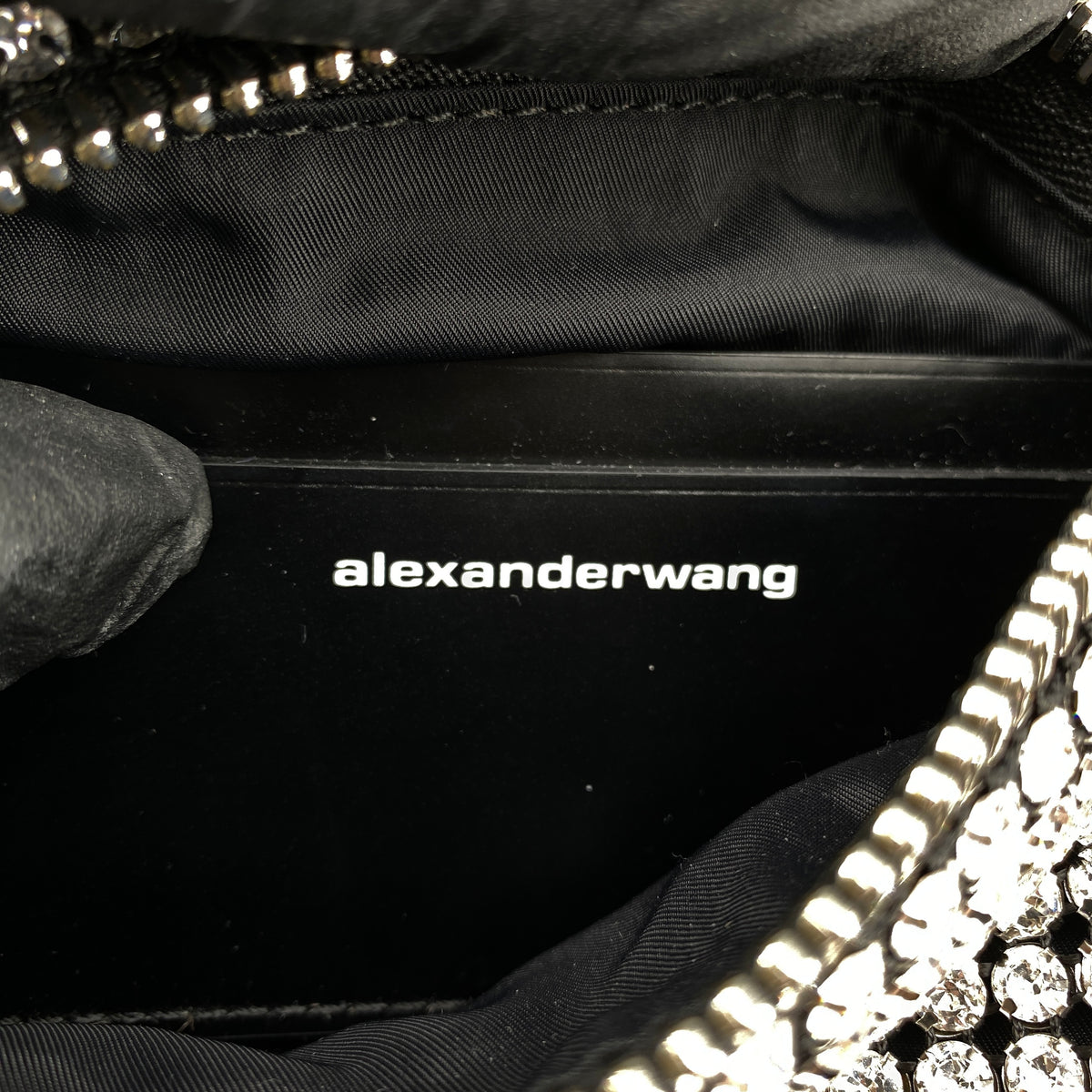 Alexander Wang Mesh Crystal Rhinestone Mini Heiress Pouch Black Silver
