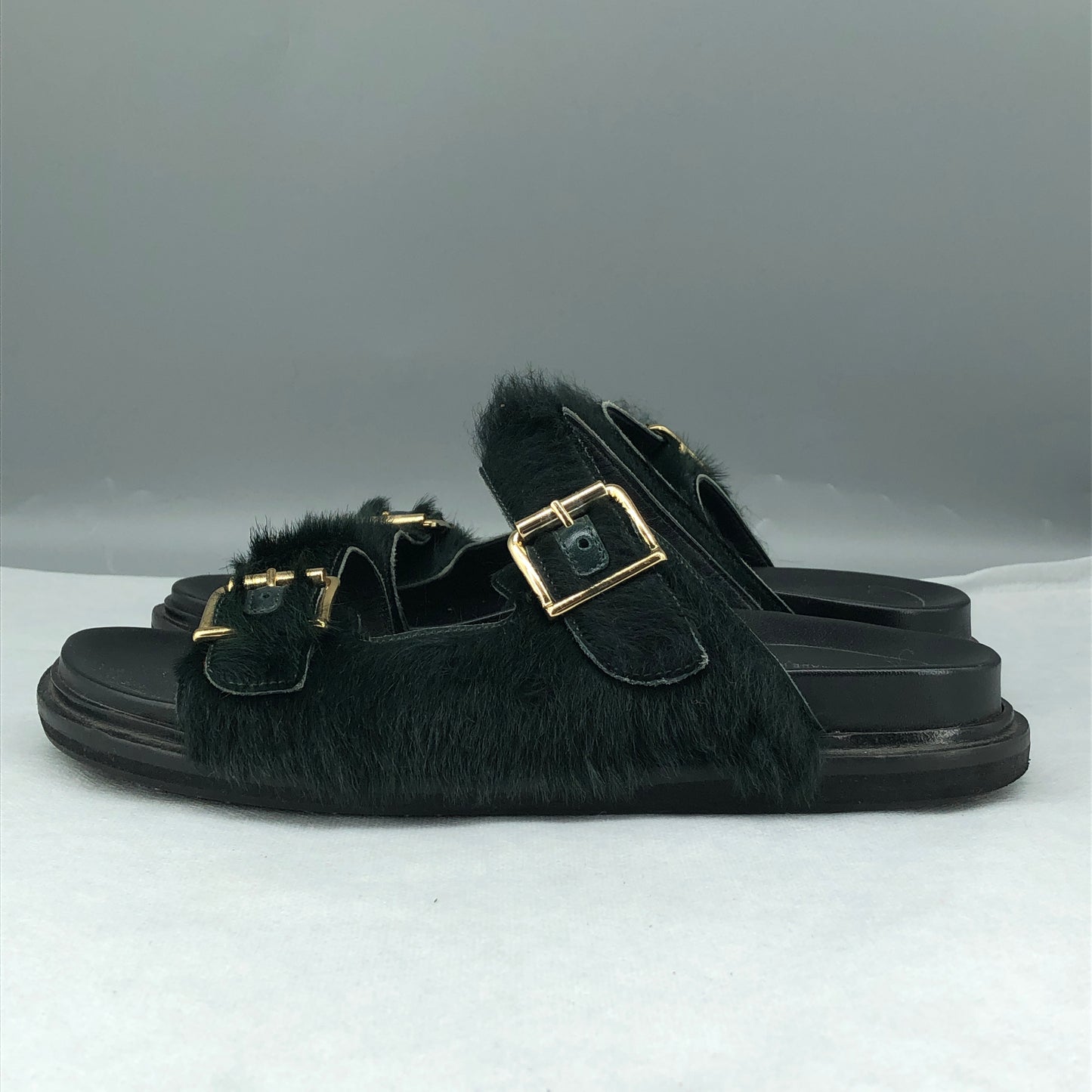 Marni Women's Fussbett Shearling Sandals 37 Green/Black