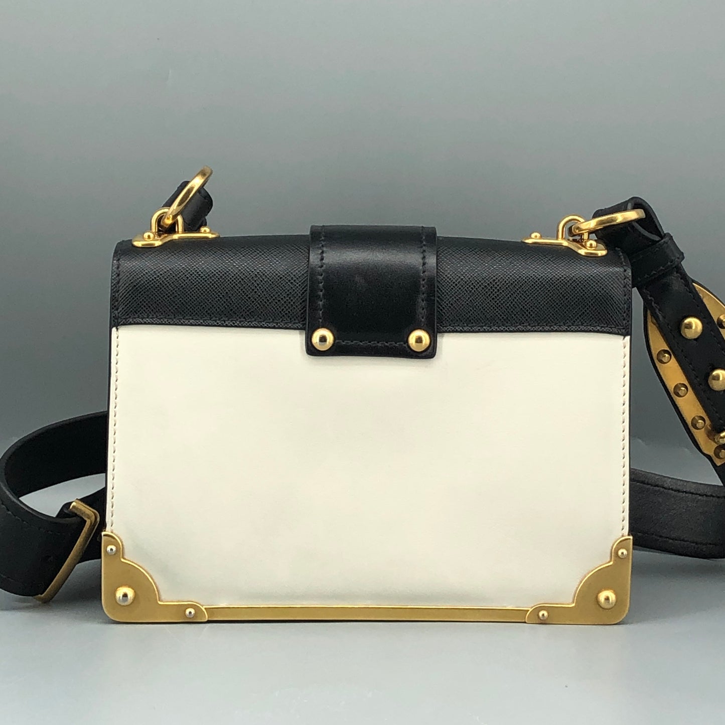 Prada Two-Tone White & Black Cahier Leather Box Crossbody Bag