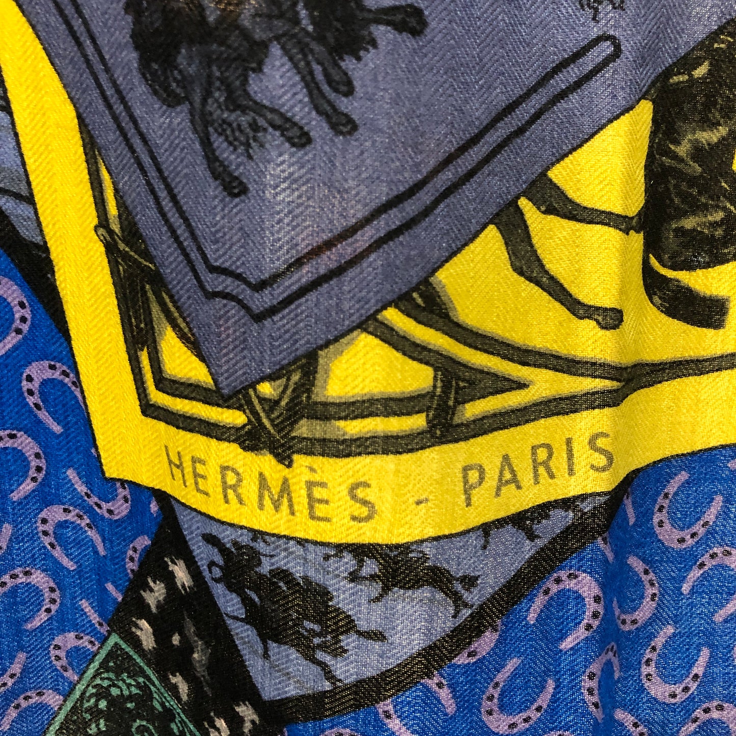 Hermes Horse Print Cashmere Silk Shawl Blue/Yellow/Black/Green 134*134cm