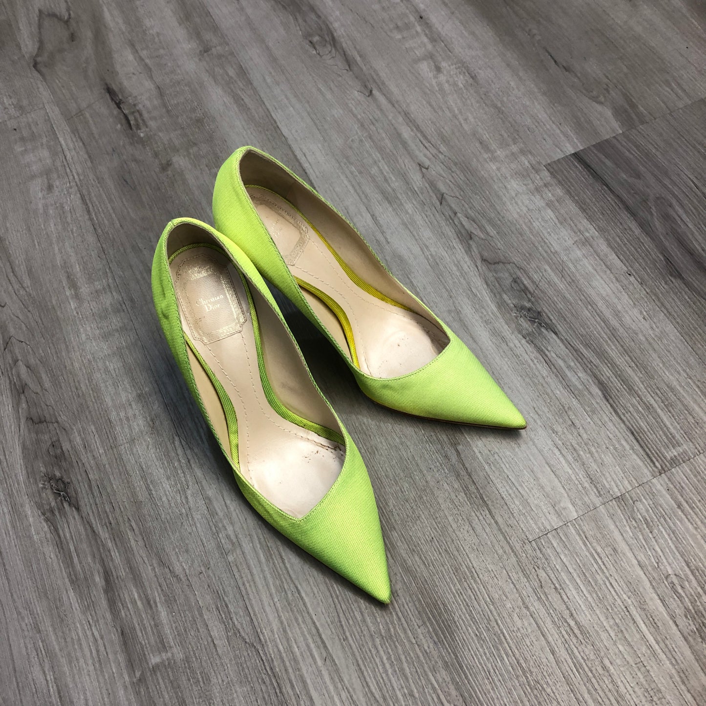 Christian Dior Cannage Pointed Toe Pumps 38 Green