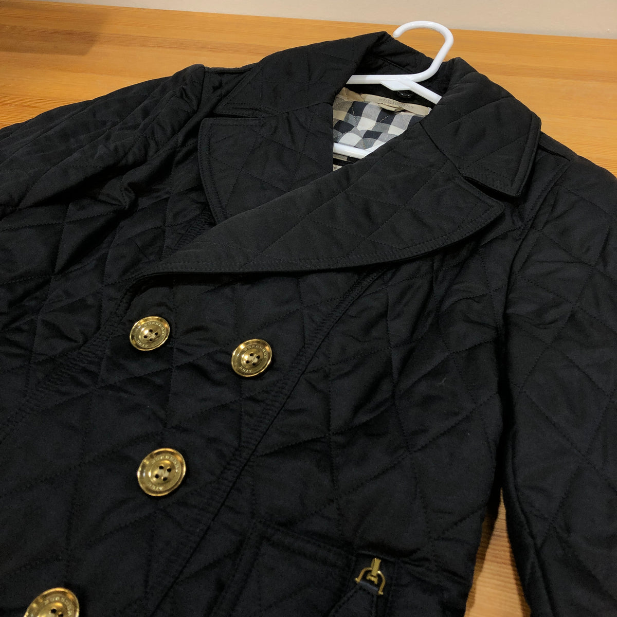 Burberry Black Quilted Double Breasted Coat Size S