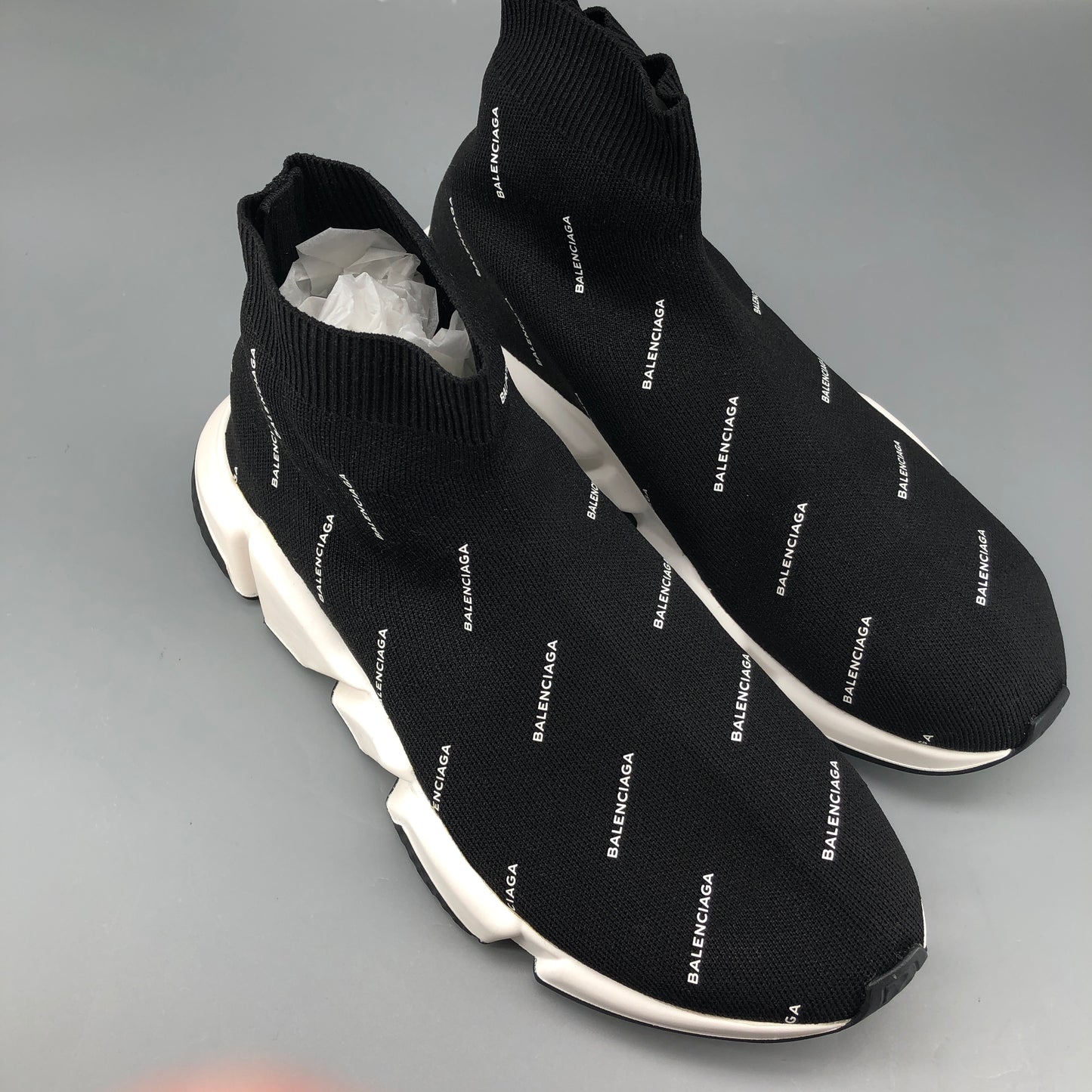 Balenciaga Speed Full Logo Knit Sneakers Black Size 41