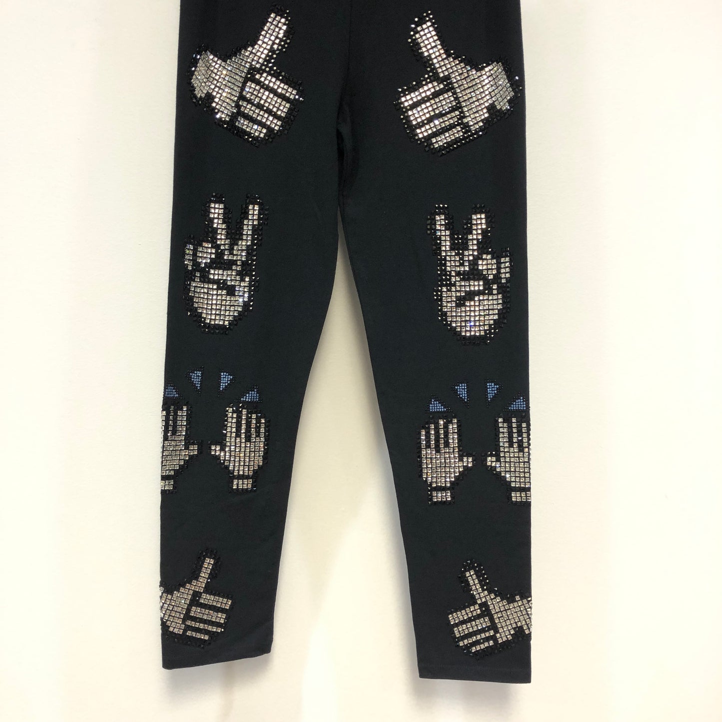 Philipp Plein Black Silver Rhinestone Handprint Leggings Size S