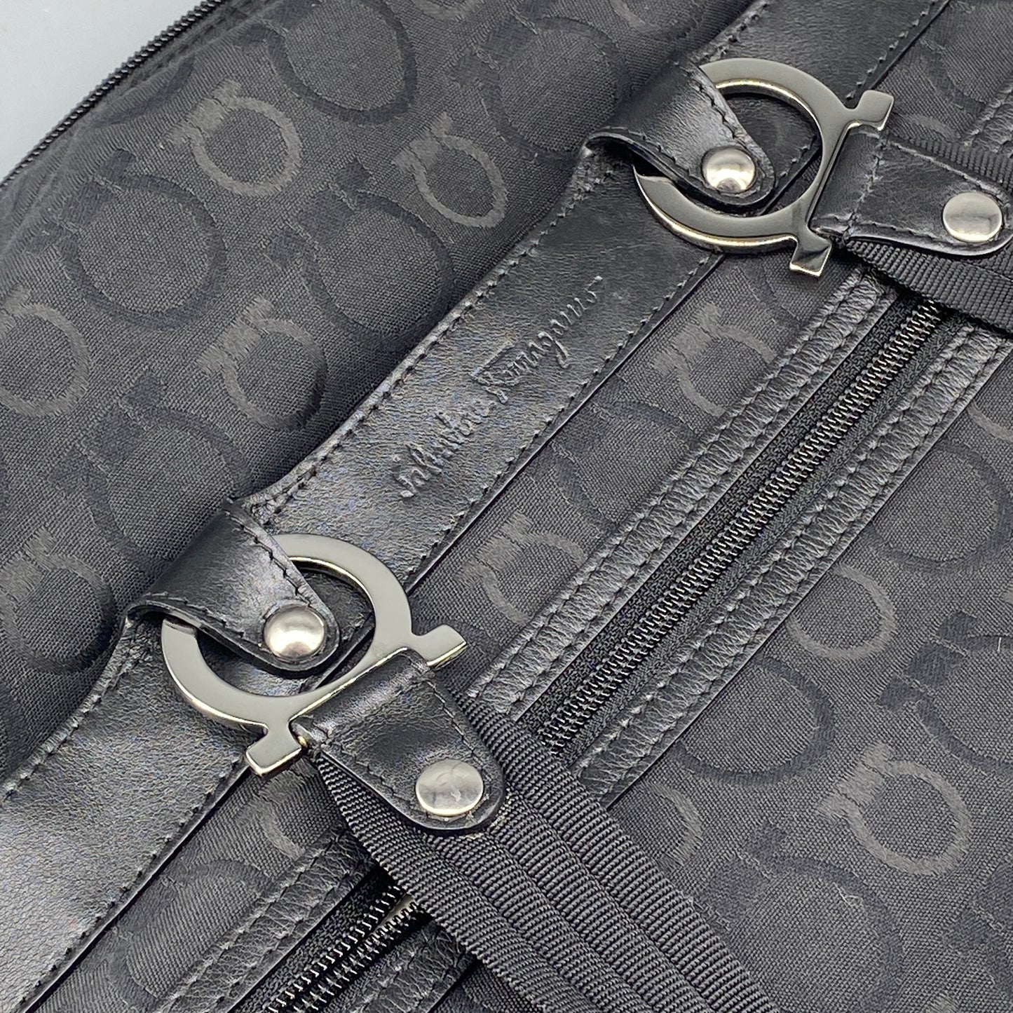 Ferragamo Black Gancini Jacquard Briefcase Business Handbag