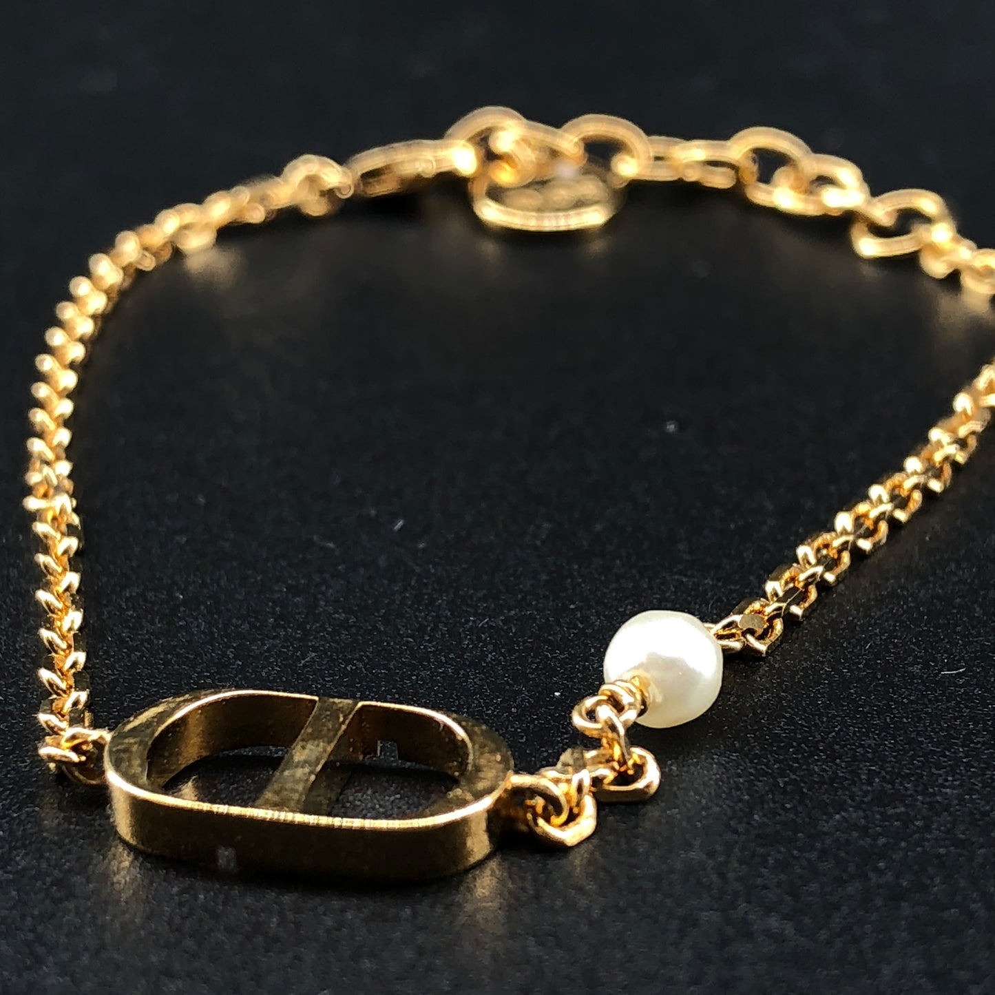 Christian Dior Gold-Tone CD Logo &  Pearl Bracelet