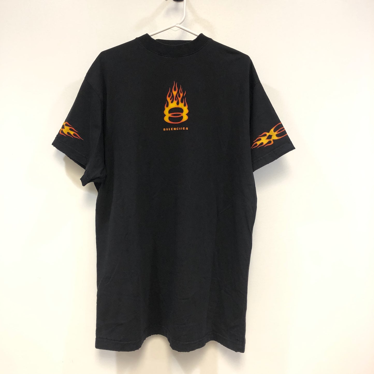 Balenciaga Fire Logo Distressed T-Shirt L Black