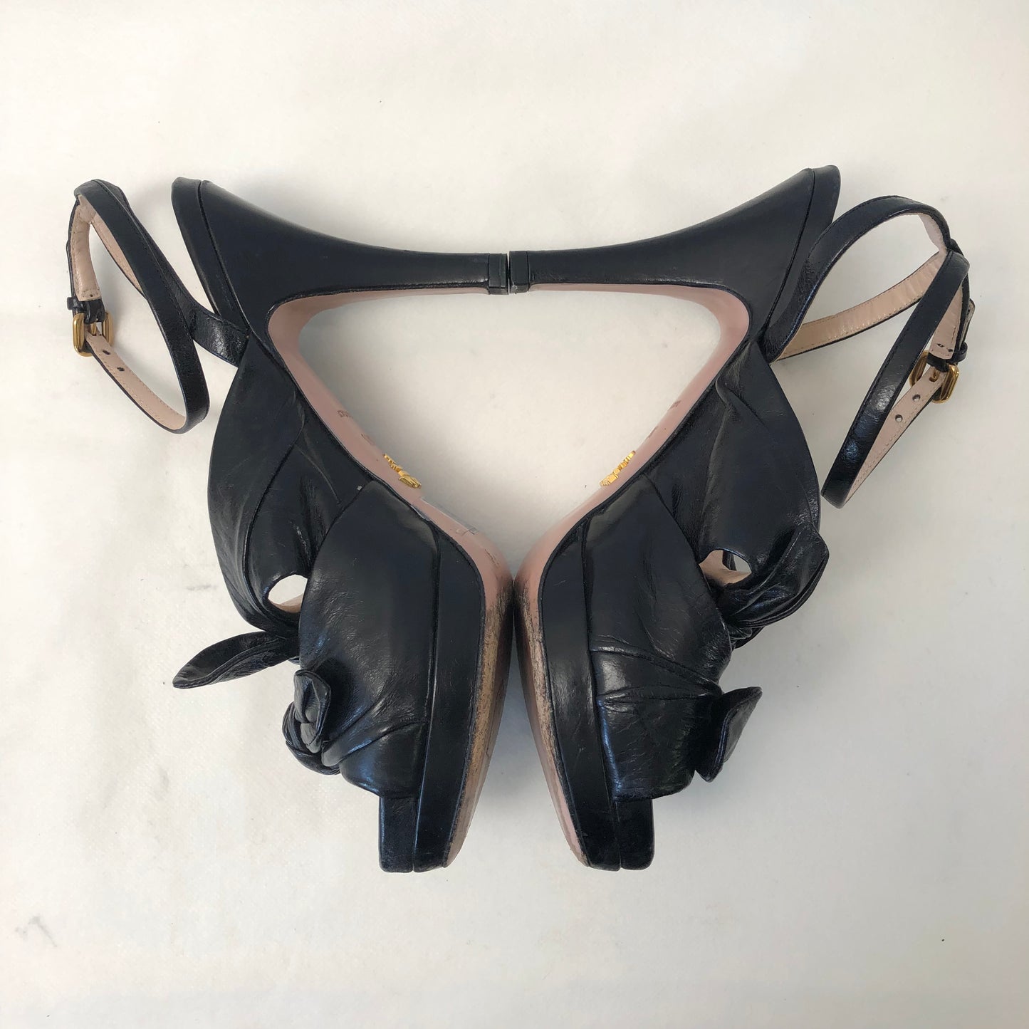 Prada Black Bow Platform High Heel Sandals Women's Shoes Size 36.5