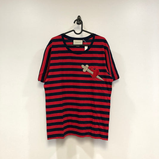 Gucci Navy Blue & Red Striped Short Sleeve T-shirt Size M
