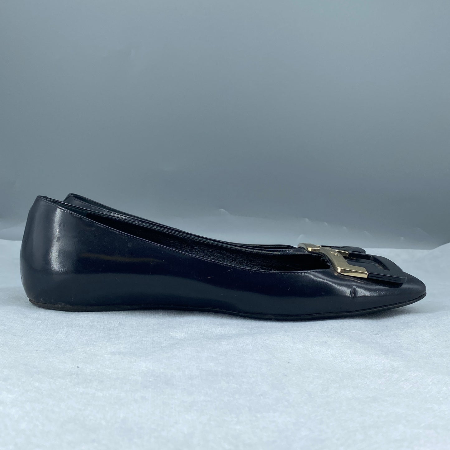 Roger Vivier Women’s Dark Blue Square‑Buckle Flat Shoes