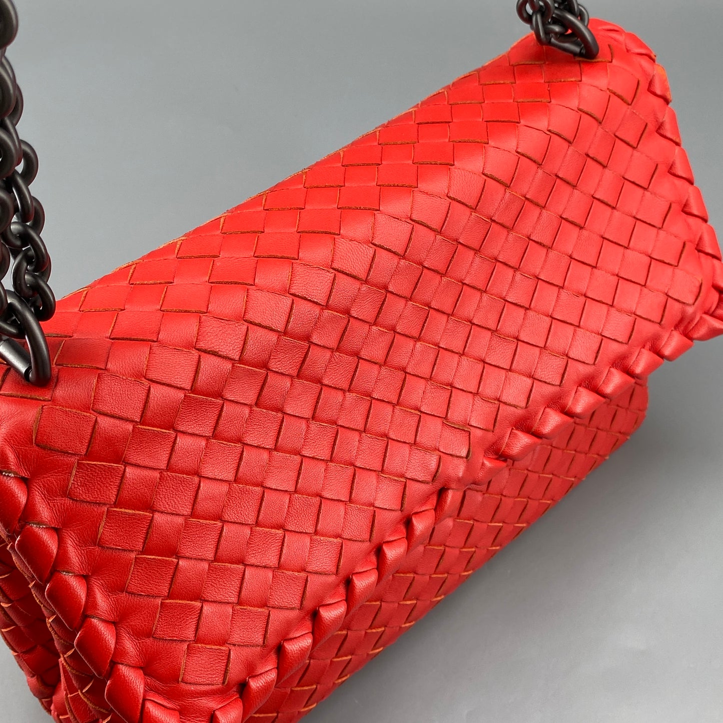 Bottega Veneta Olimpia Medium Red Intrecciato Leather Bag