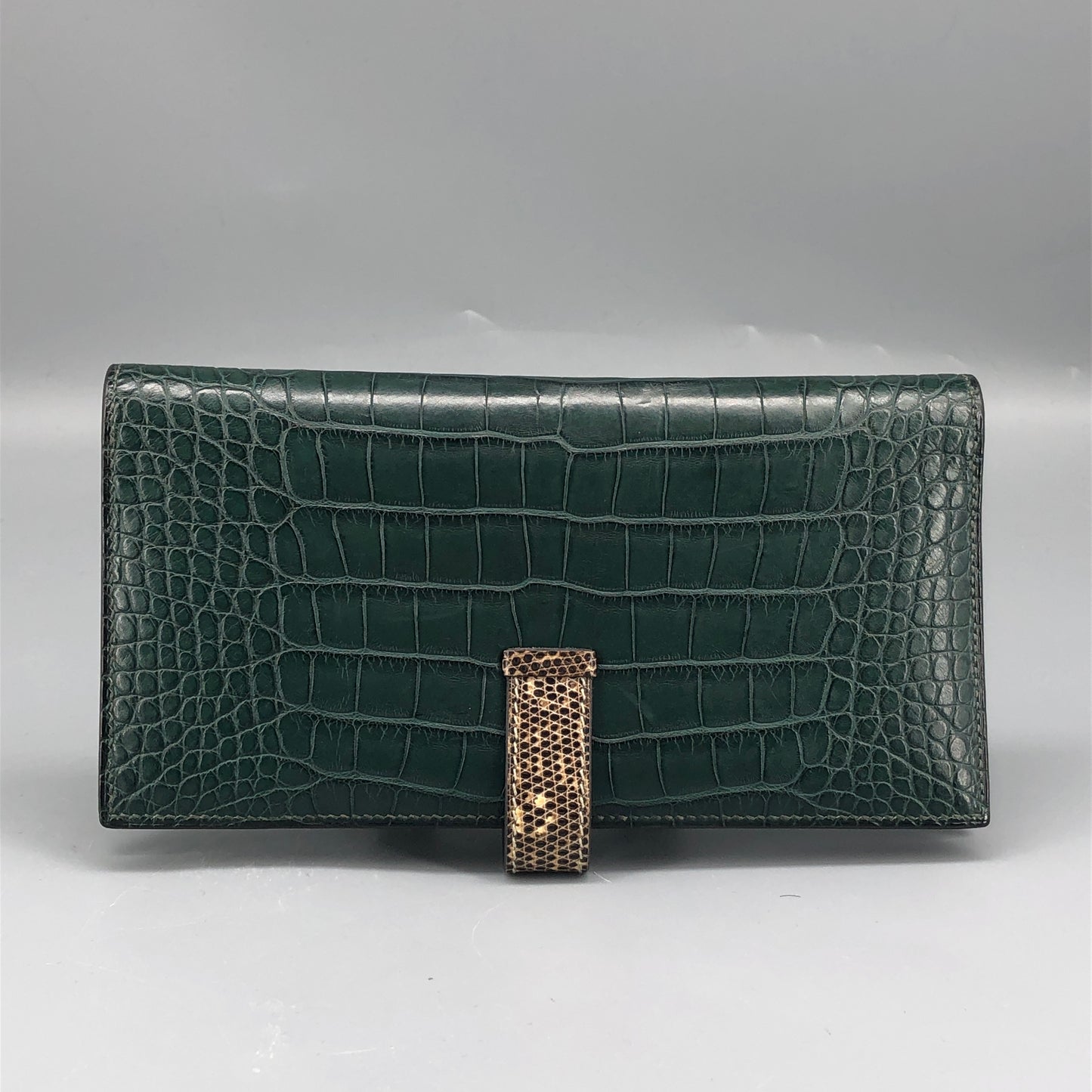 Hermes Dark Green Bearn Wallet Alligator Mix Lizard Leather
