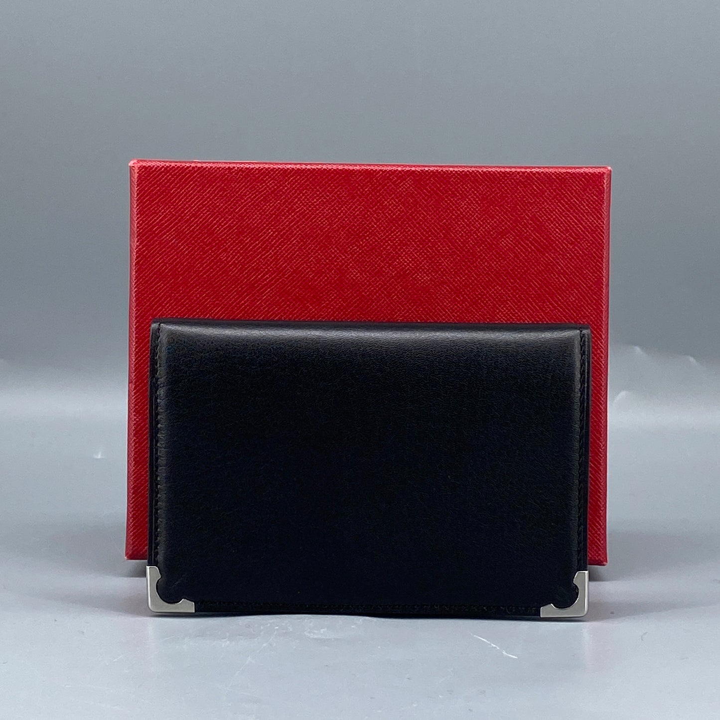 Cartier Black Smooth Leather Bi-fold Wallet with Metal Corner Guards