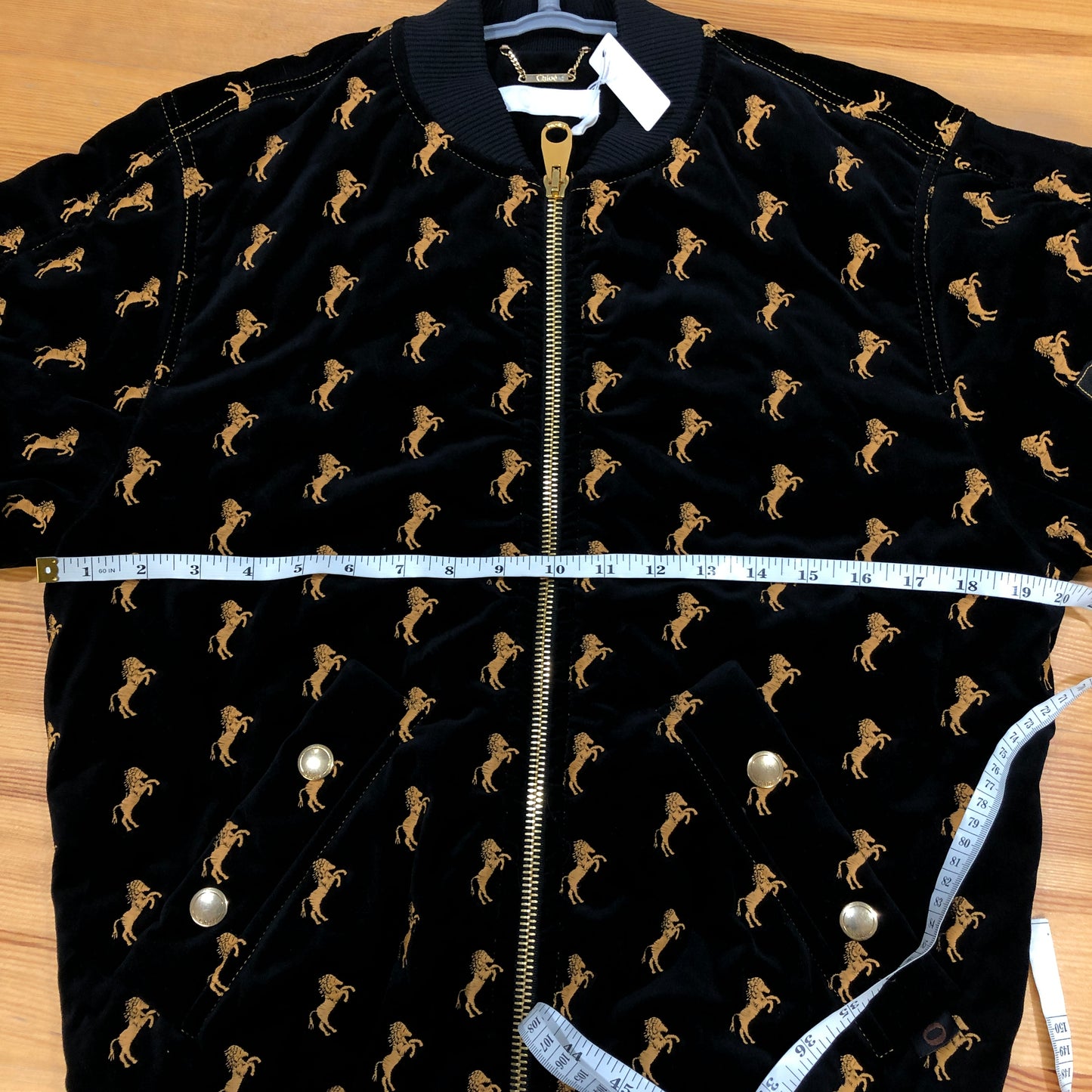 Chloe Black Allover Print Zip-up Bomber Jacket Size 34