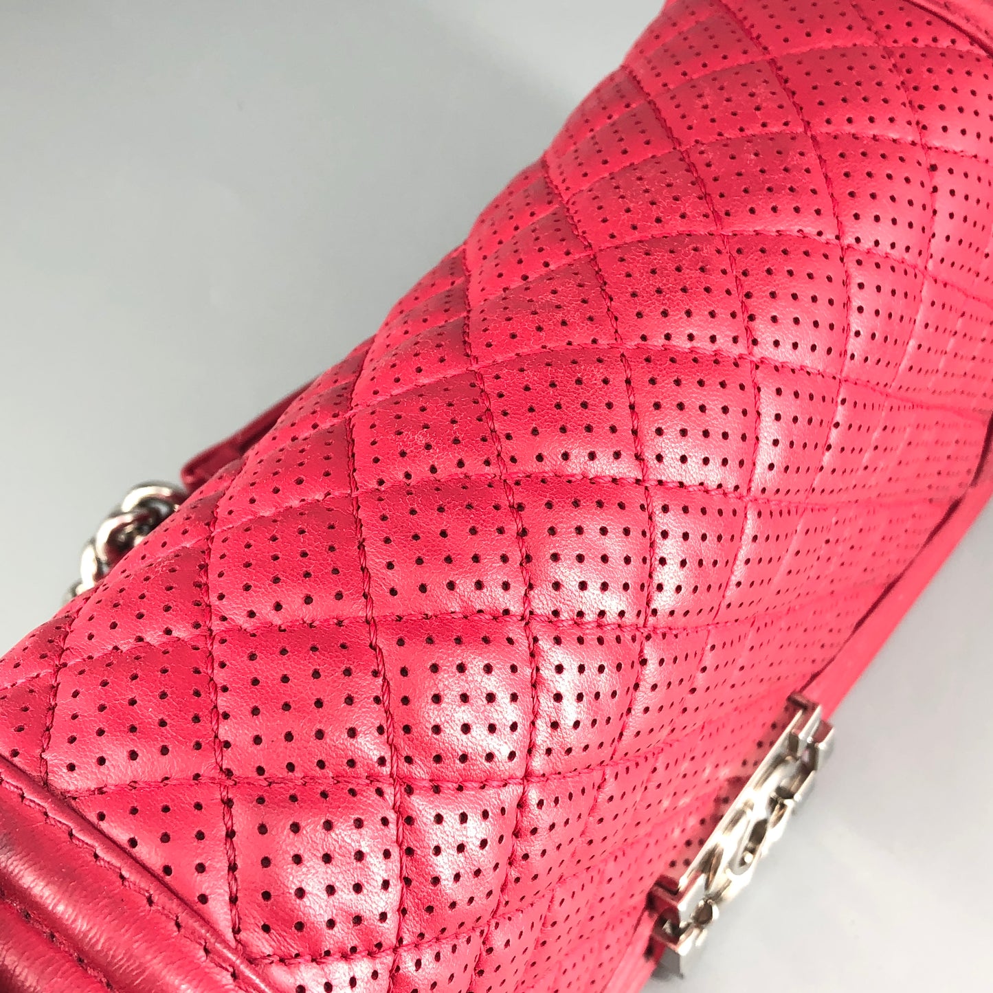Chanel Boy Perforated Lambskin Quilted Shoulder Bag  Hot Pink