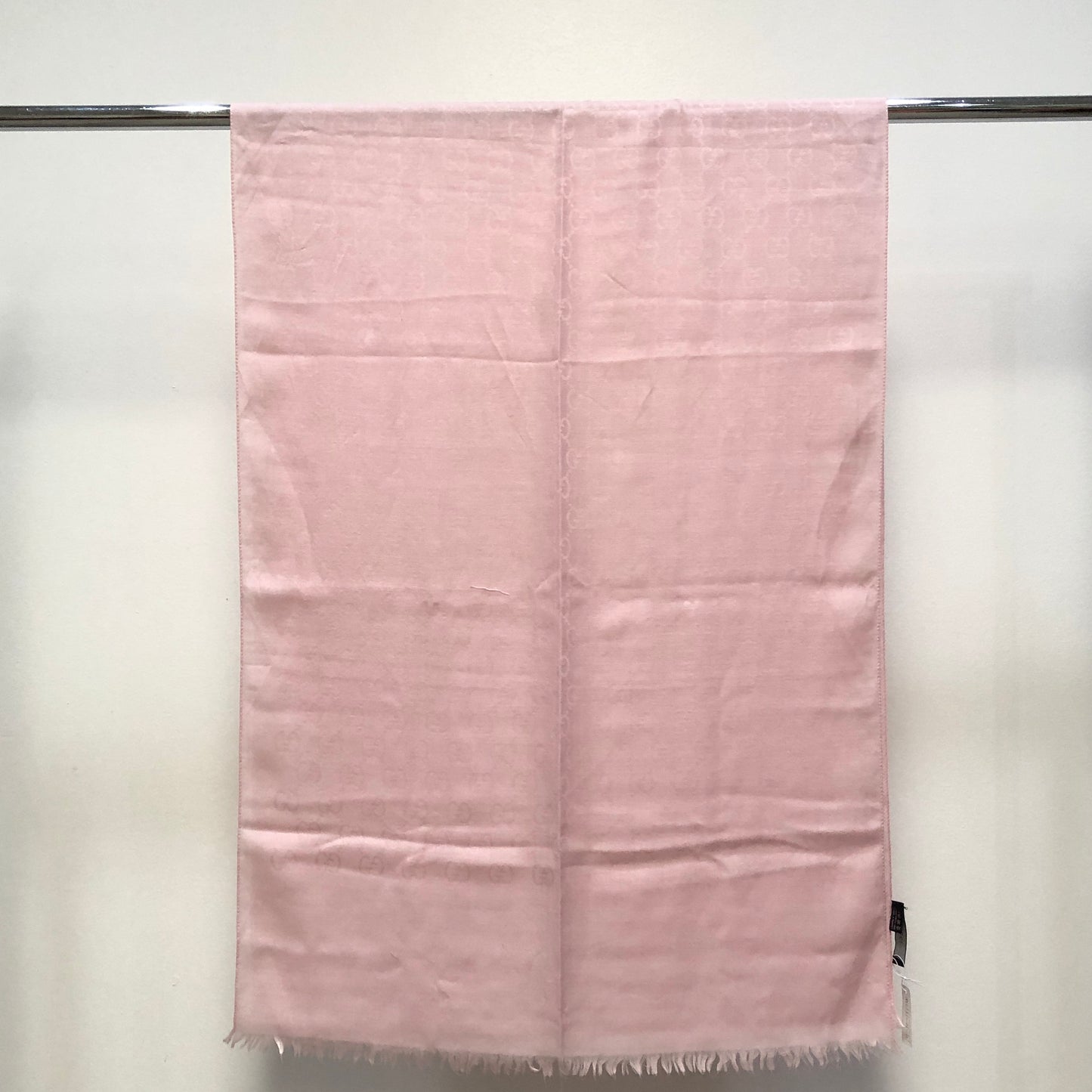 Gucci Light Pink GG Jacquard Fringe Shawl Scarf 197*68cm