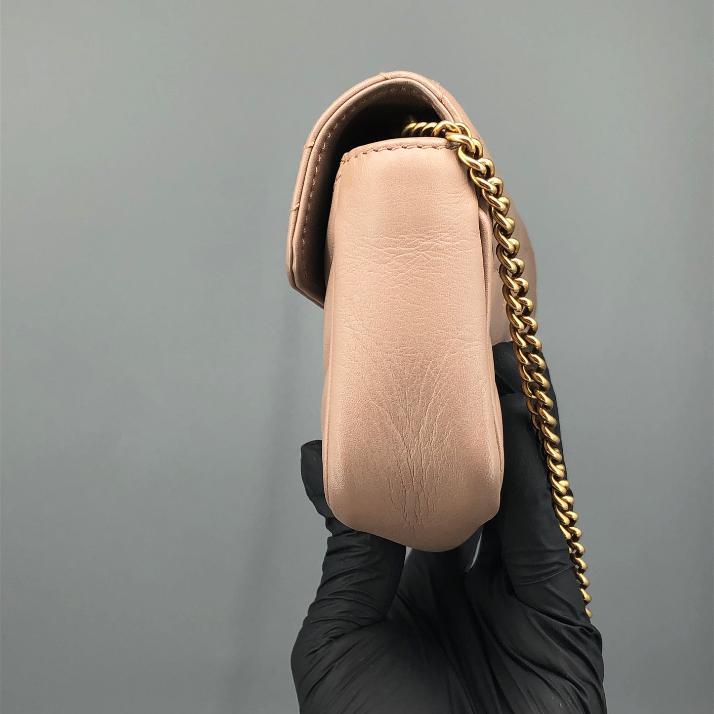 Gucci GG Marmont Mini Quilted Chain Shoulder Bag Dusty Pink