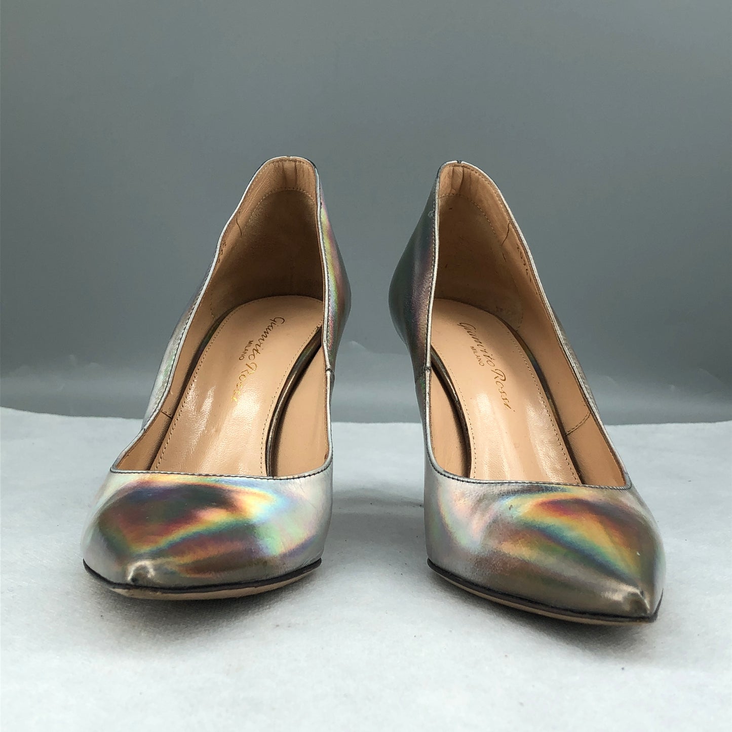 Gianvito Rossi Rainbow Silver Metallic Pointed Stiletto Pumps 35.5