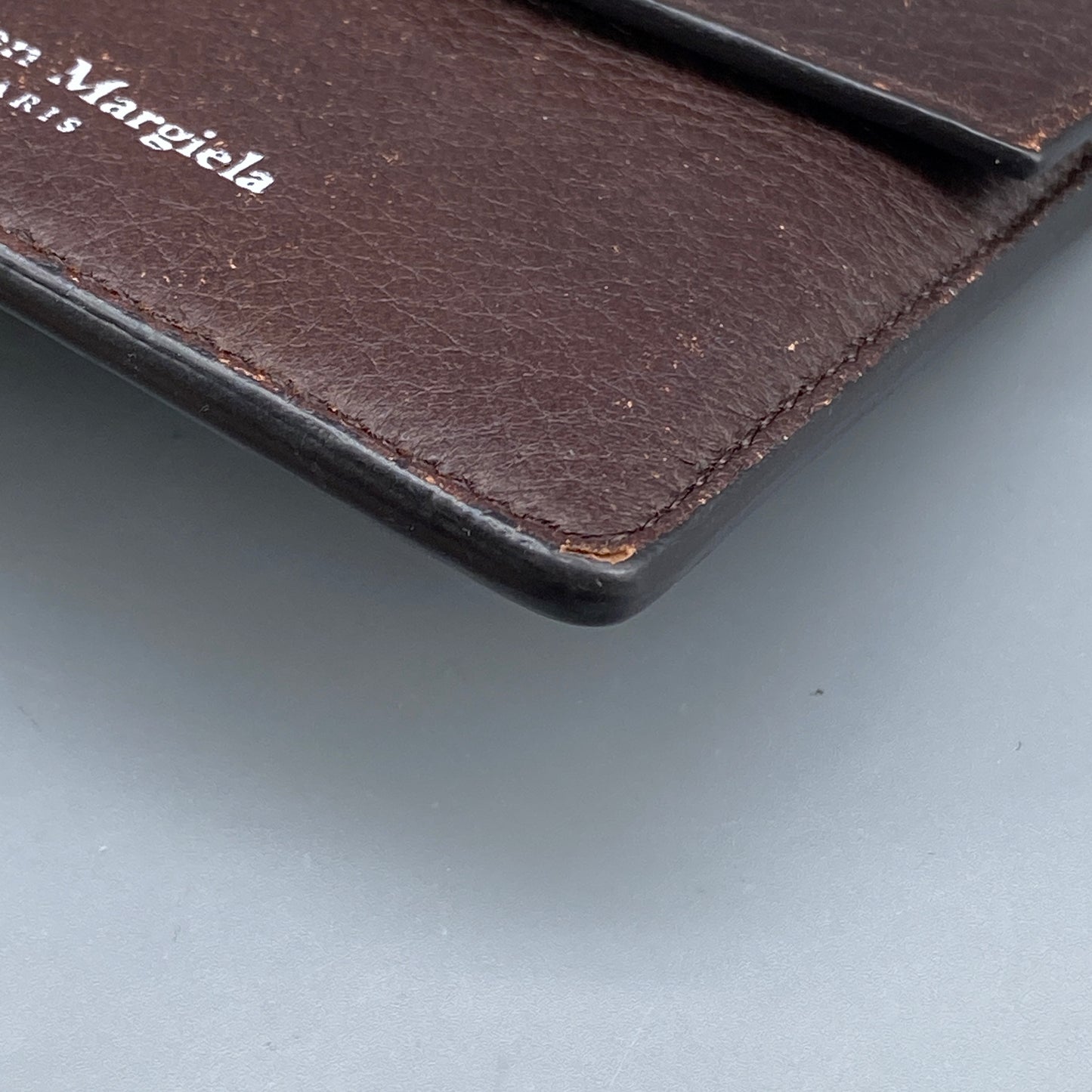 Maison Margiela Four Stitches Deep Brown Pebbled Leather Card Wallet