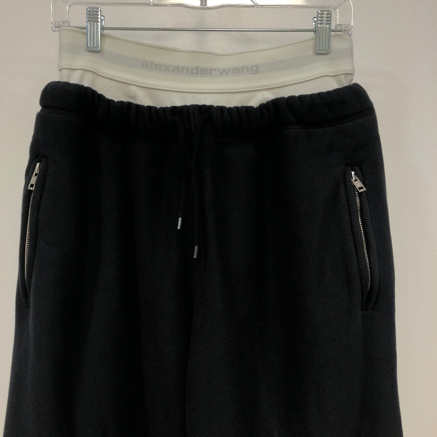 Alexander Wang Black Layered Waist Wide Leg Sweatpants Size M