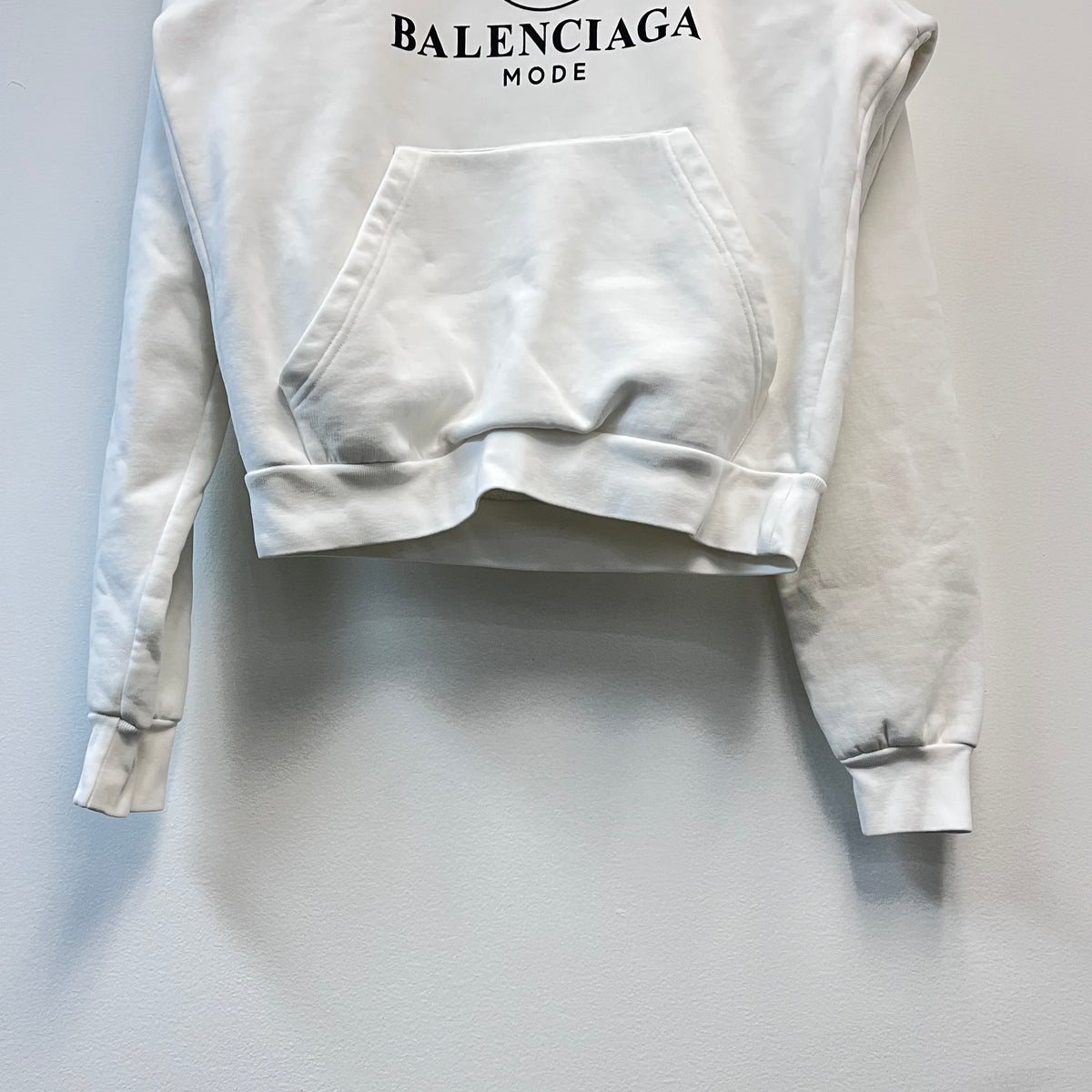 Balenciaga White Hoodie BB Mode Logo Print Front Pocket Size XS