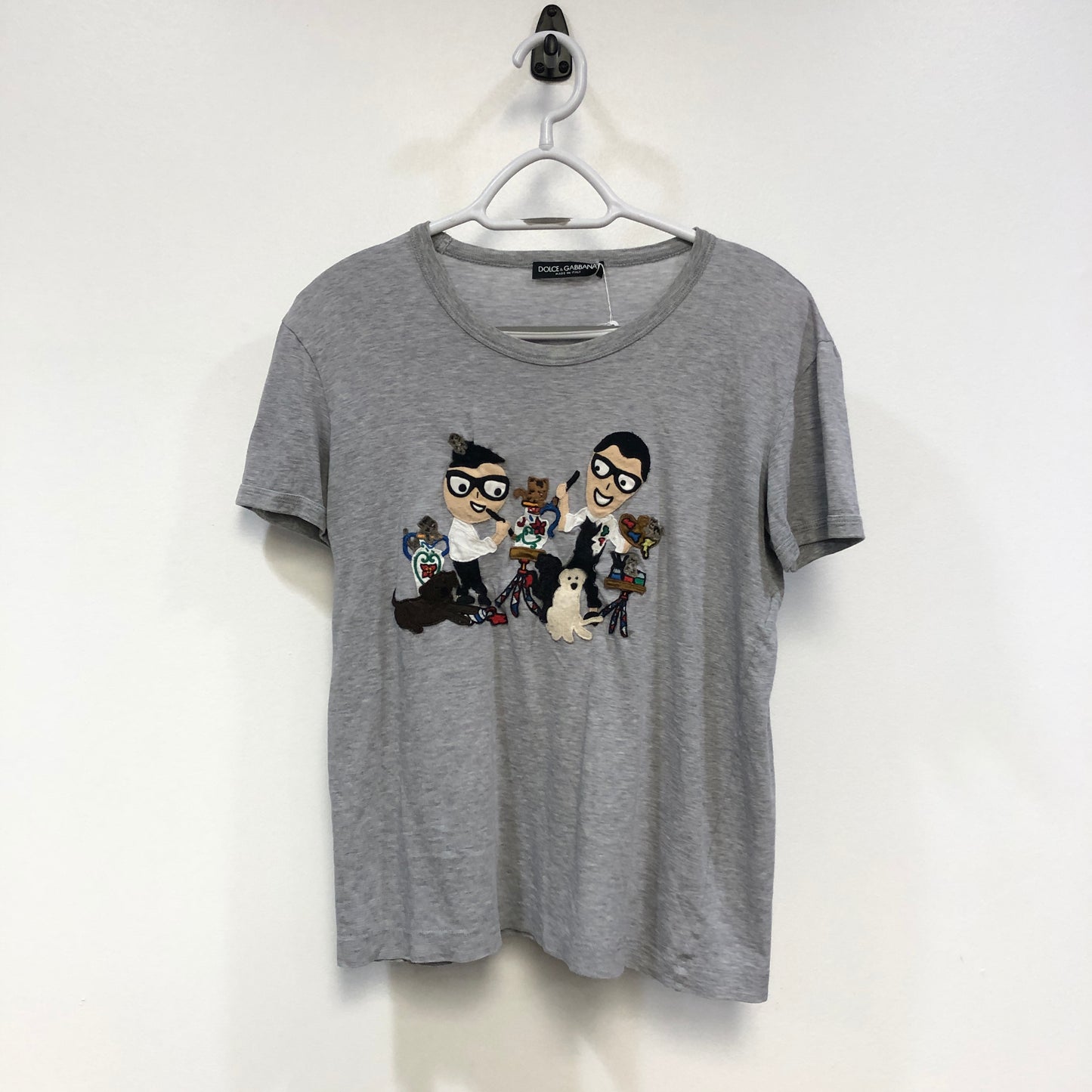 Dolce & Gabbana Grey Cartoon Family & Pets Print Short Sleeve T-Shirt Size 40