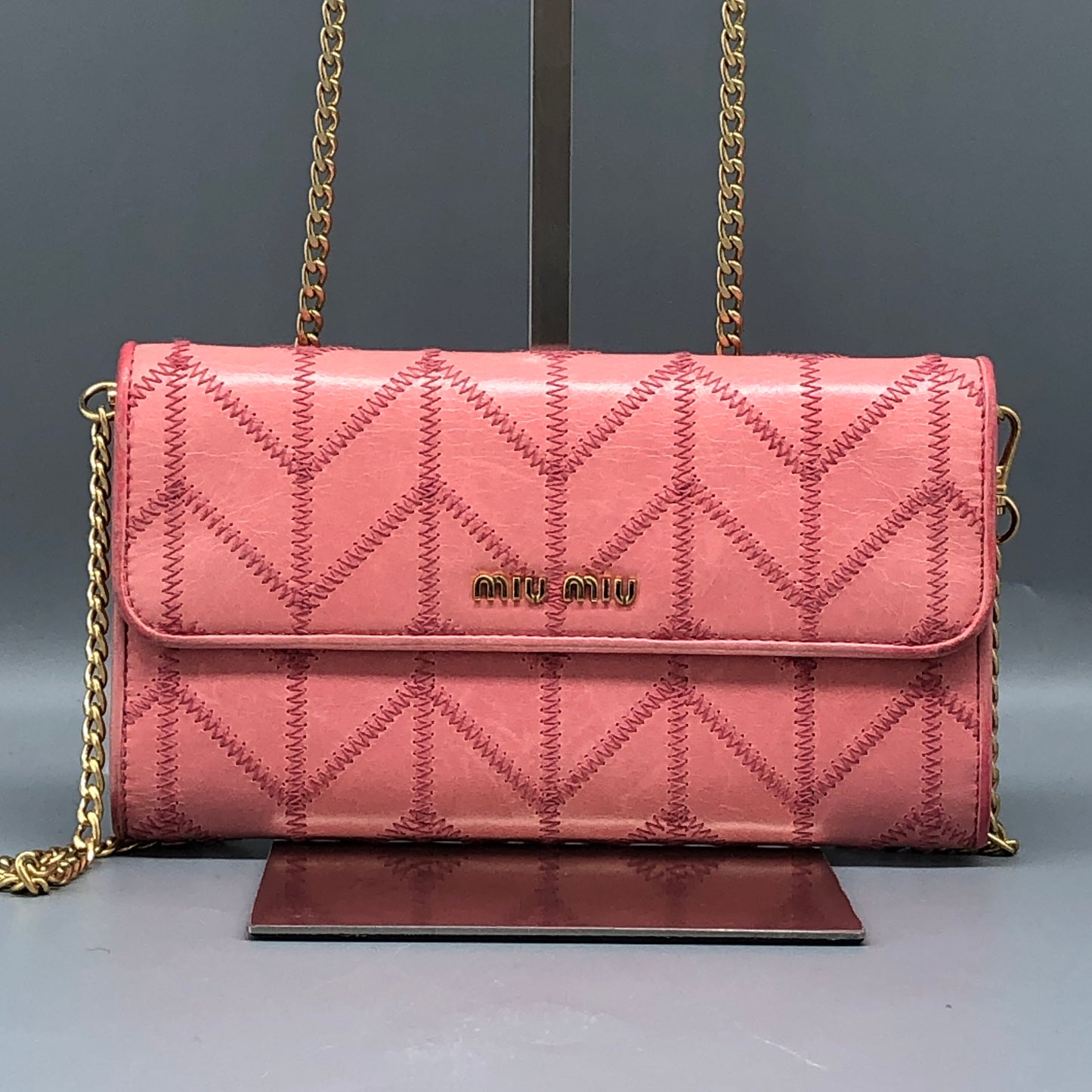 Miu Miu Pink Quilted Leather Chain Wallet / Crossbody Bag