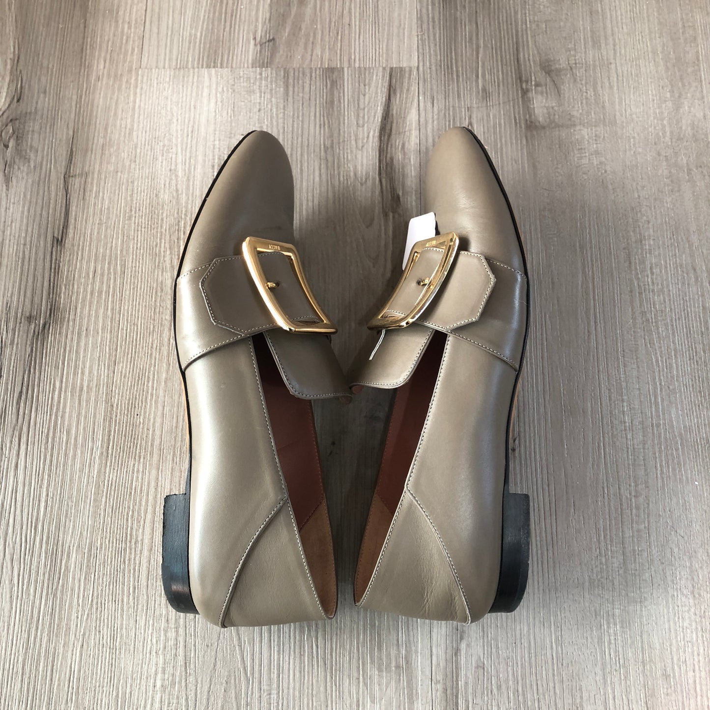 Bally Women's Square Buckle Leather Loafer Mules Size 38.5 Tan