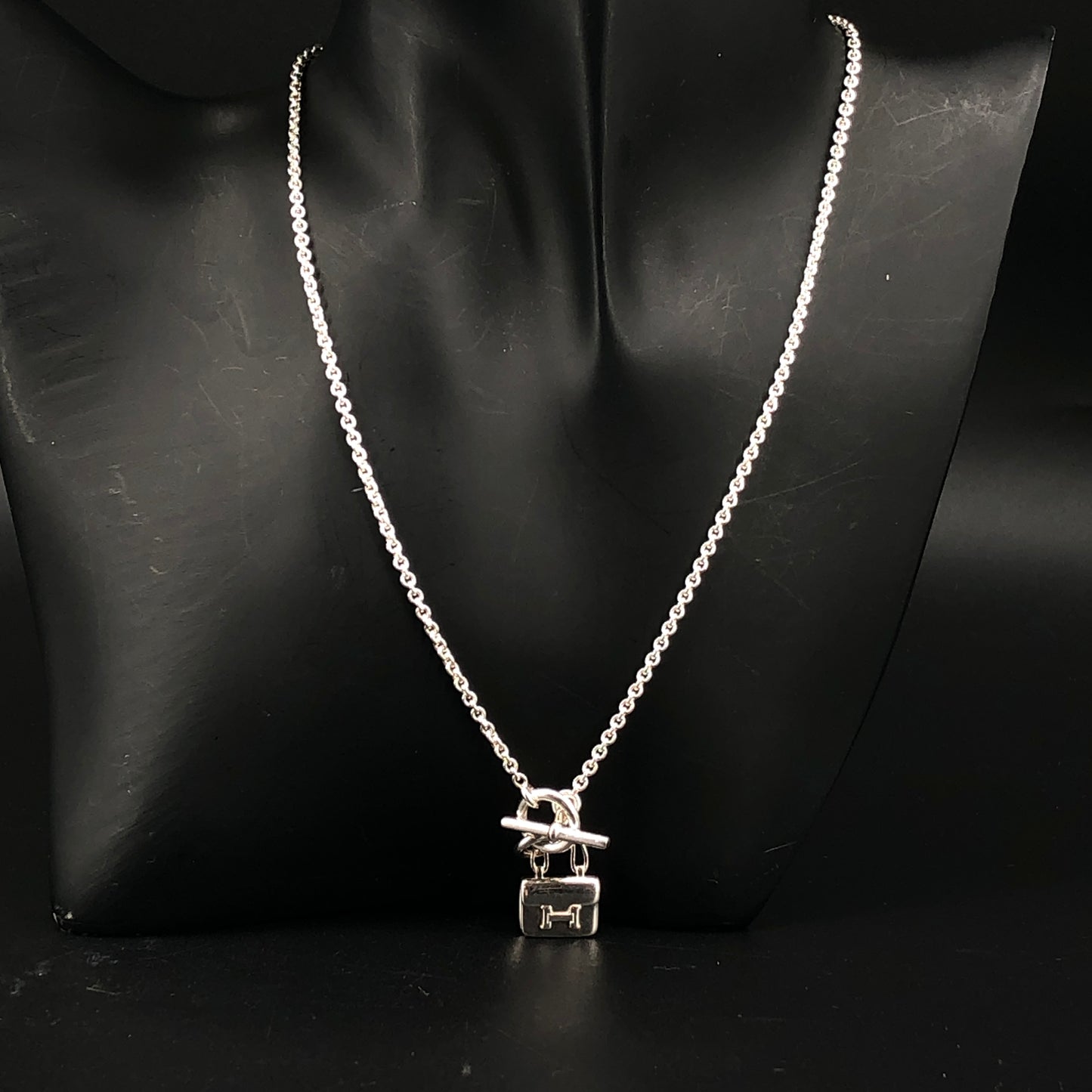 Hermes 925 Silver Mini Kelly Padlock Pendant Necklace