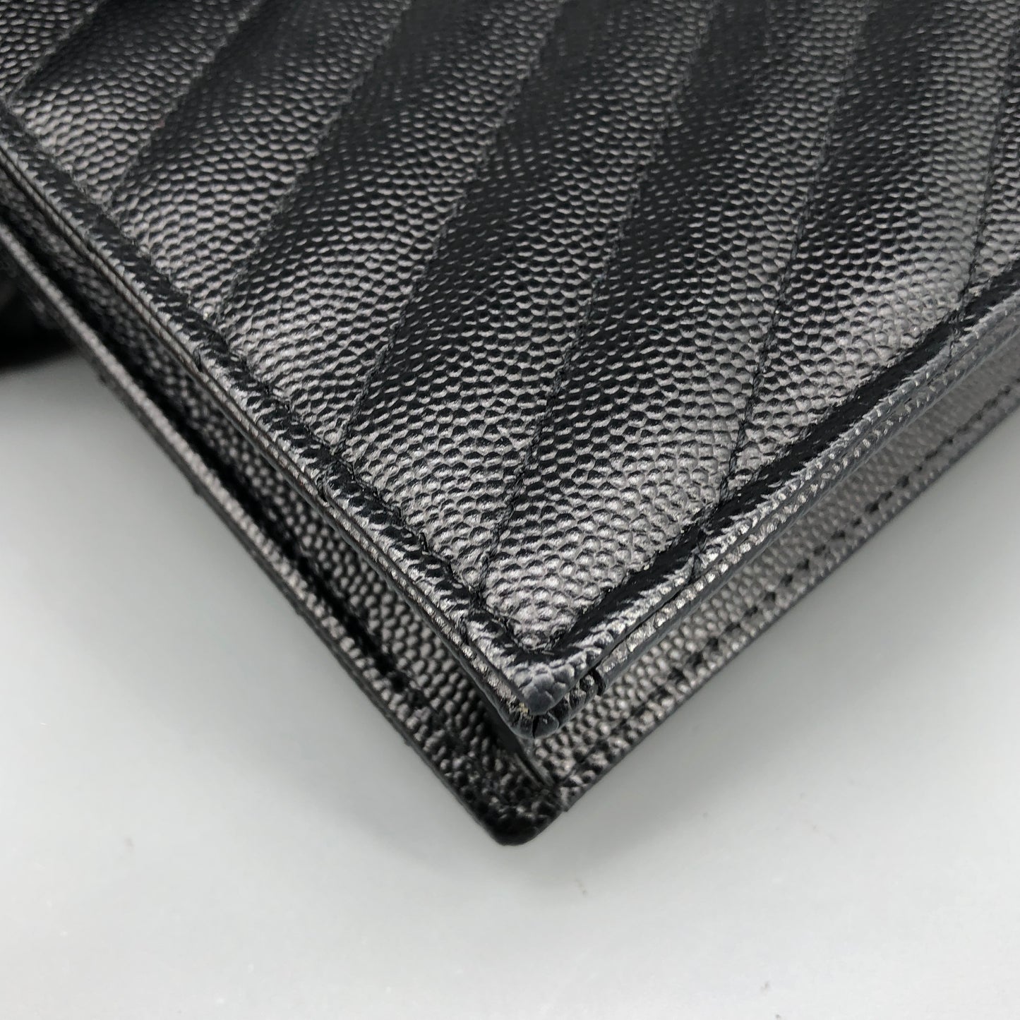 Saint Laurent Envelope Chevron Grain Leather Chain Shoulder Bag Black