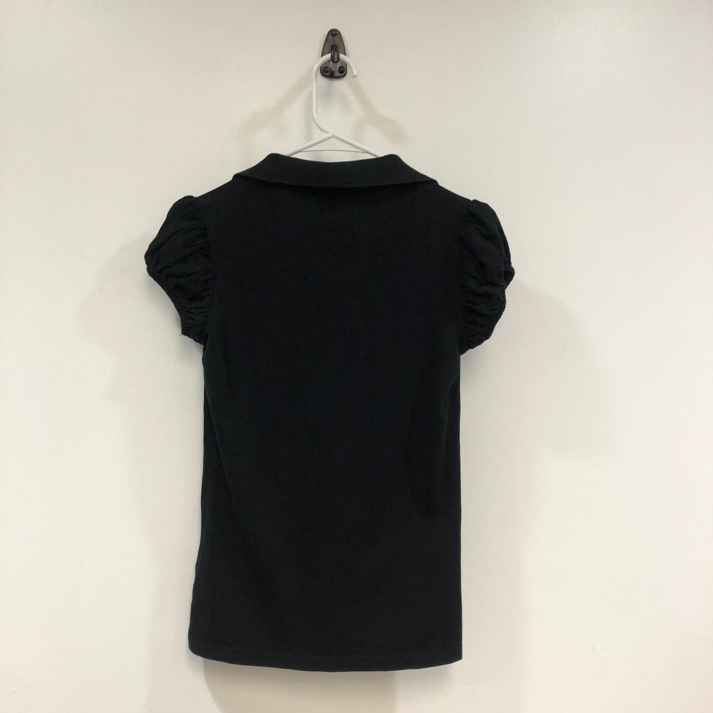 Burberry Horse Embroidery Ruched Sleeve Zip Polo T-Shirt Size S Black