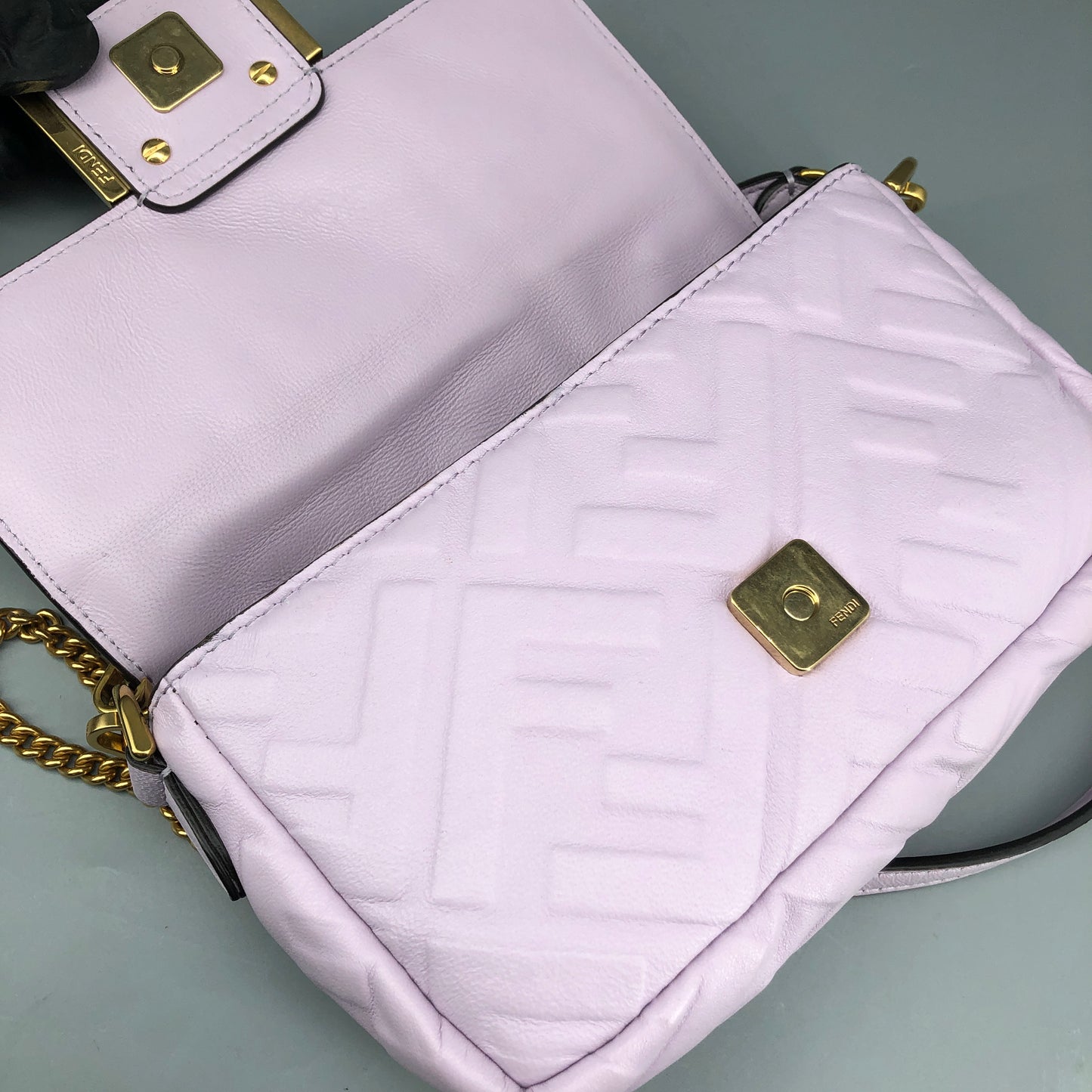 Fendi Light Purple FF Embossed Baguette Shoulder Bag
