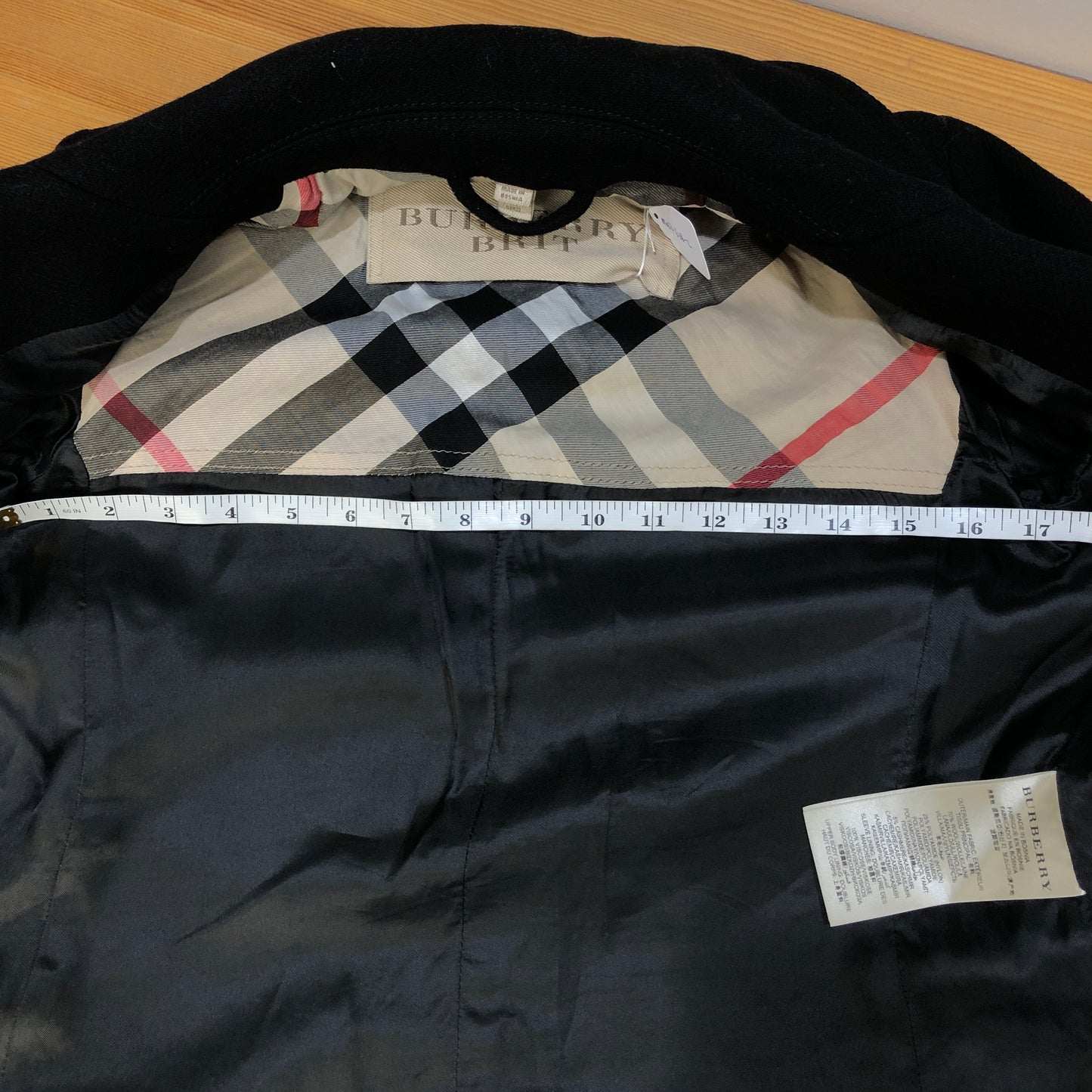 Burberry Black Wool Double Breasted Short Coat Size 2