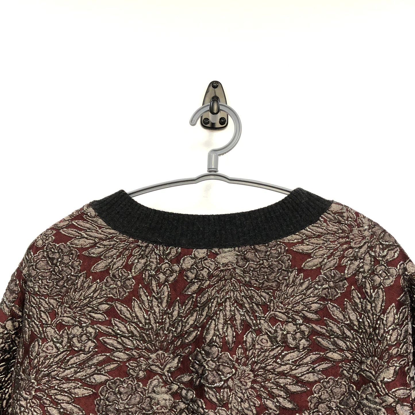 Dolce & Gabbana Claret Grey Black Jacquard Long Sleeve Knit Top Size 36