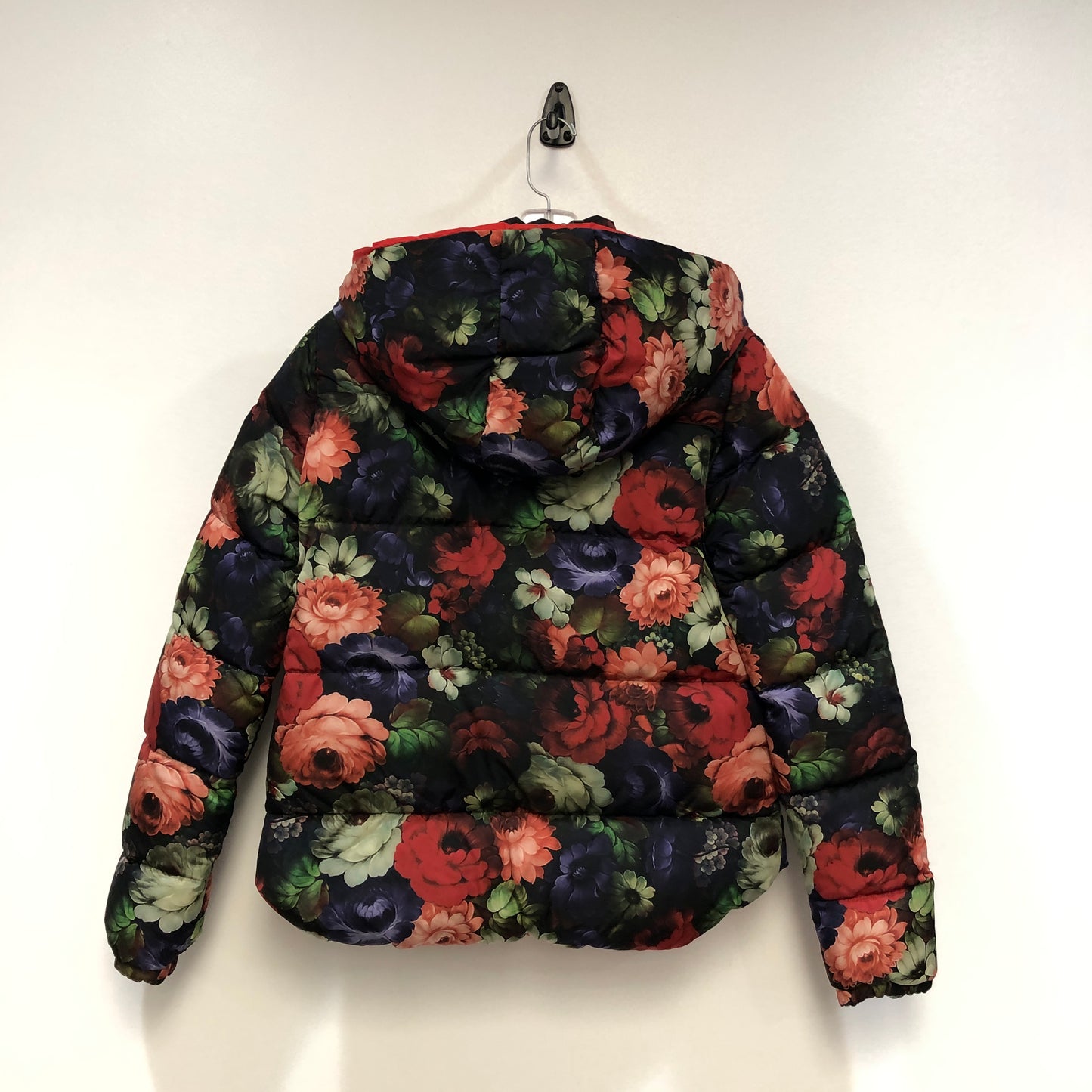 Moncler Floral Print Red Trim Hooded Down Jacket Size 1