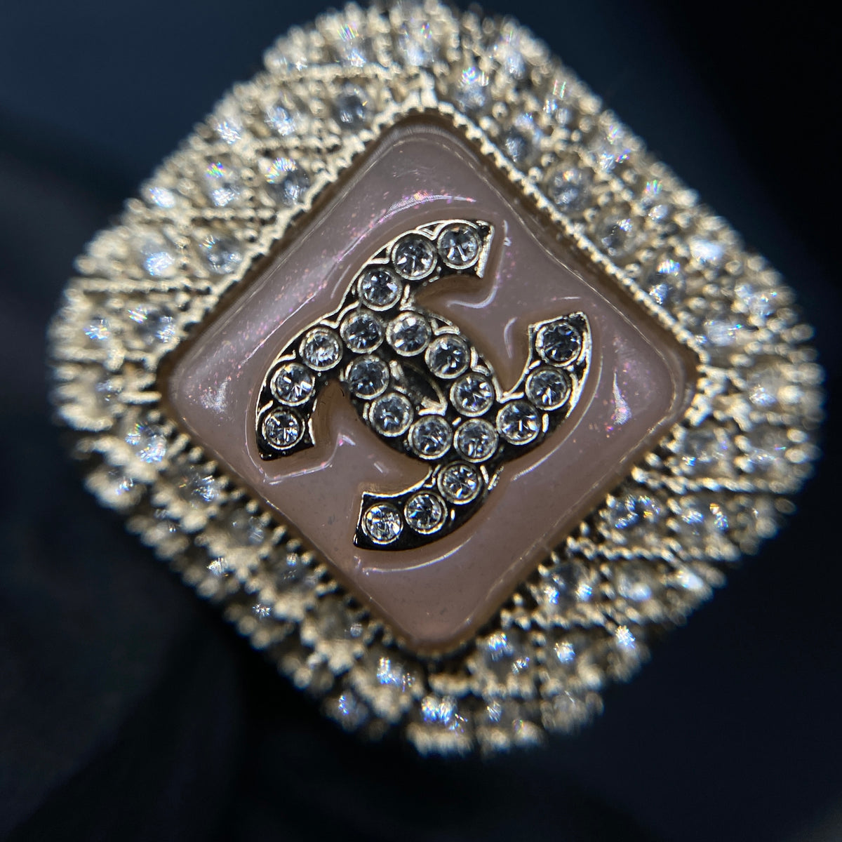 Chanel Gold Tone Crystal Square Hair Pin