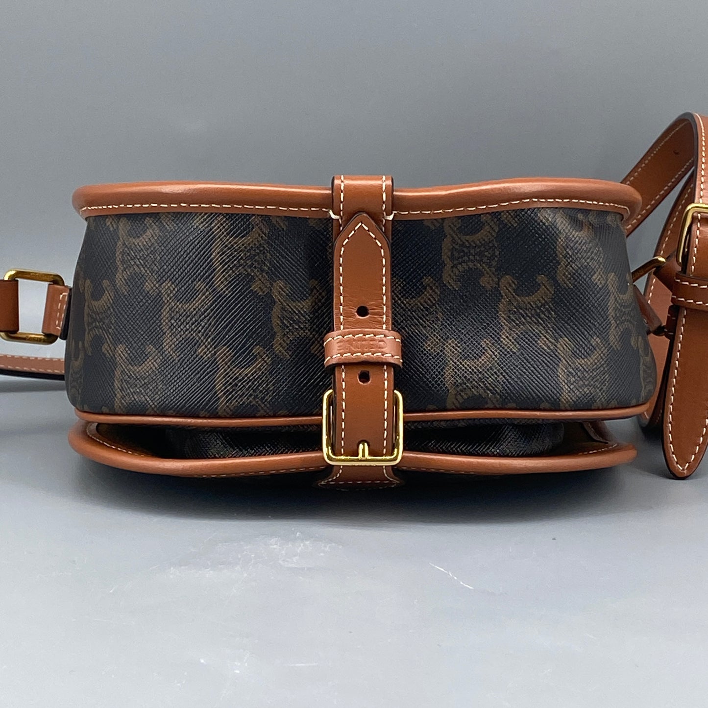 Celine Triomphe Canvas Leather Trim Saddle Crossbody Bag