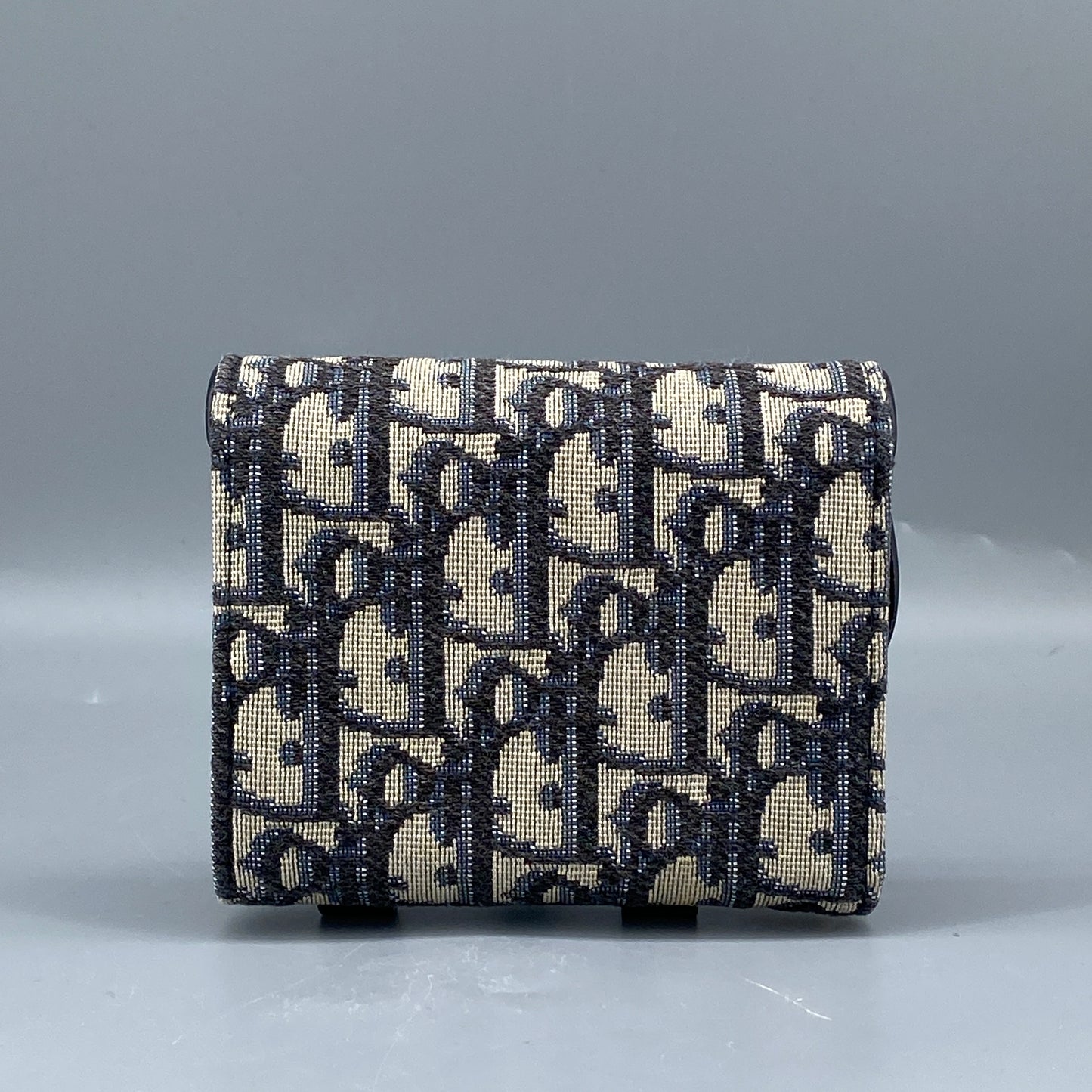 Christian Dior Oblique Saddle Compact Wallet Navy/Grey