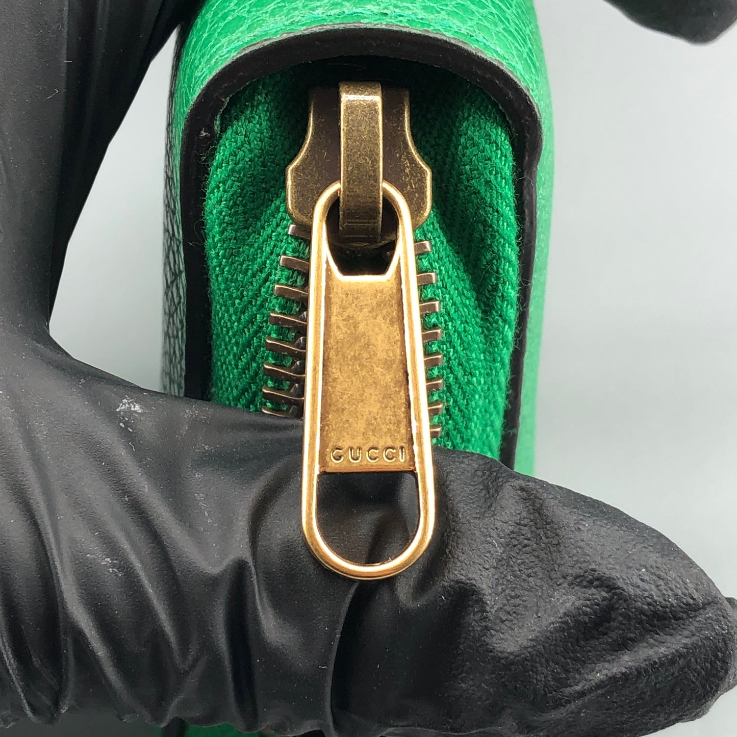 Gucci Green Grain Leather Full Zip Around Long Wallet